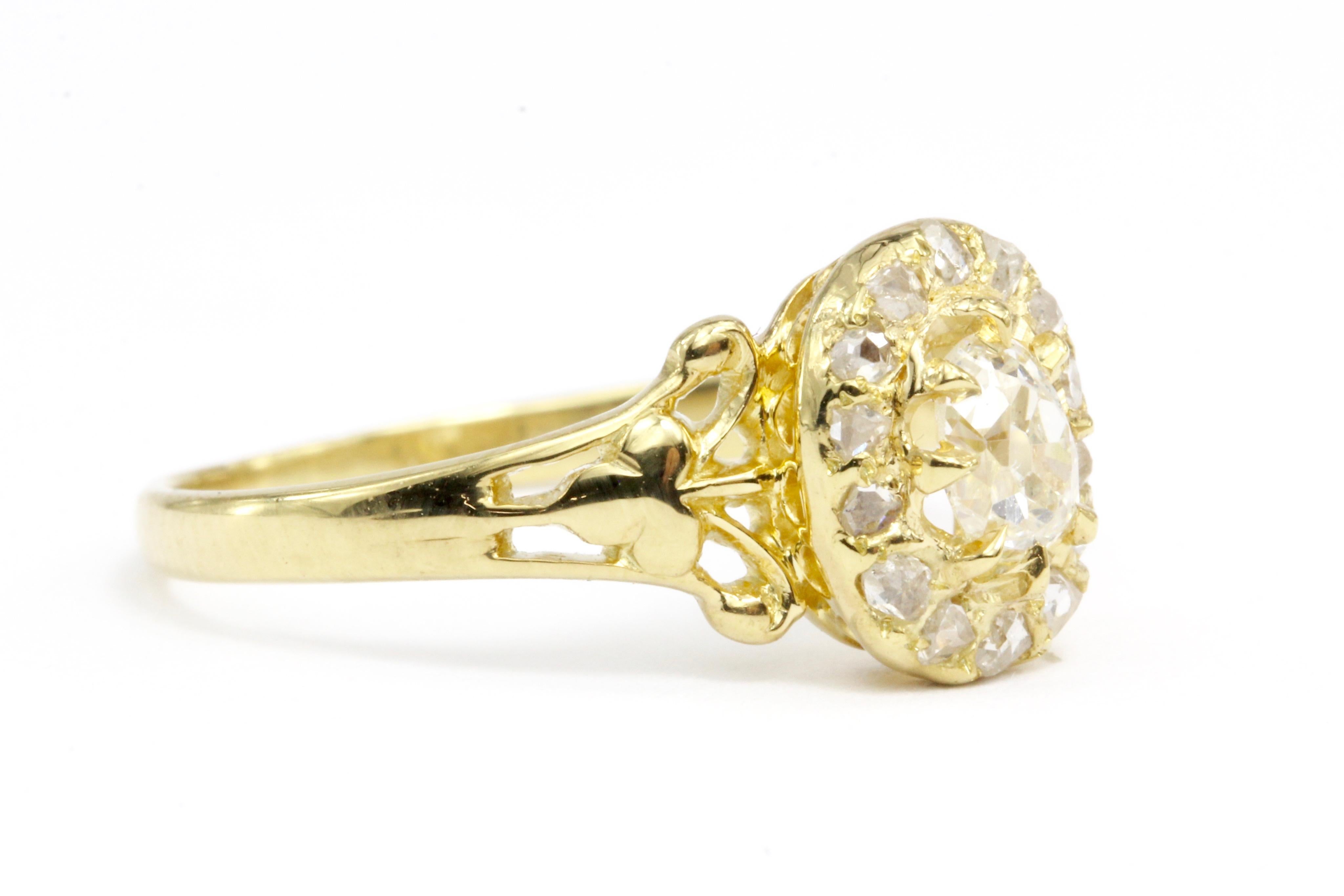 Late Victorian Yellow Gold Victorian Old Mine Cut Oval Ring Set with Rose Cut Diamonds