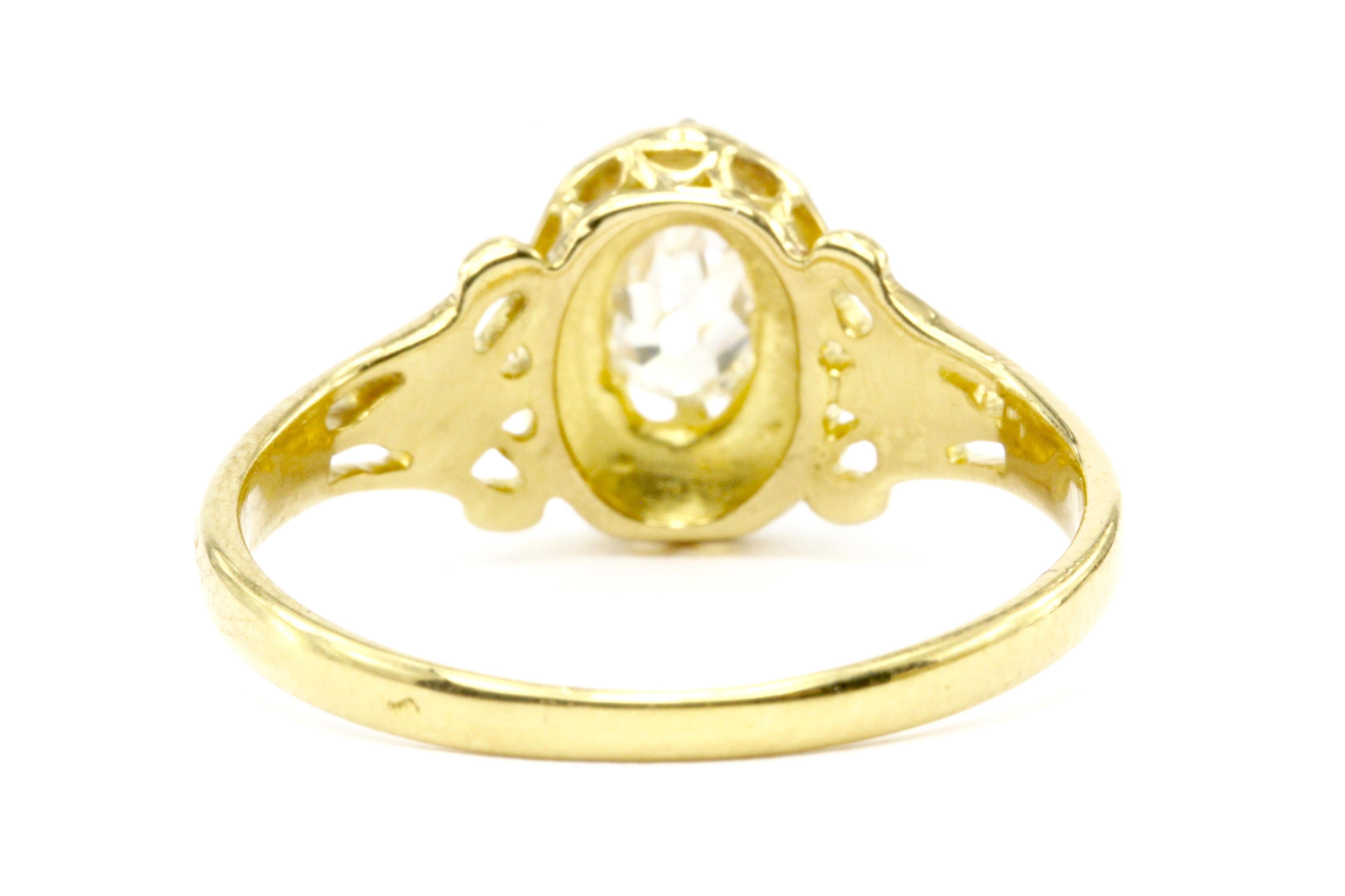 Old European Cut Yellow Gold Victorian Old Mine Cut Oval Ring Set with Rose Cut Diamonds