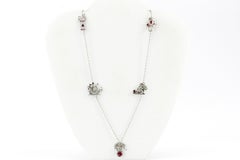 Art Deco White Gold and Platinum Diamond and Ruby Station Necklace
