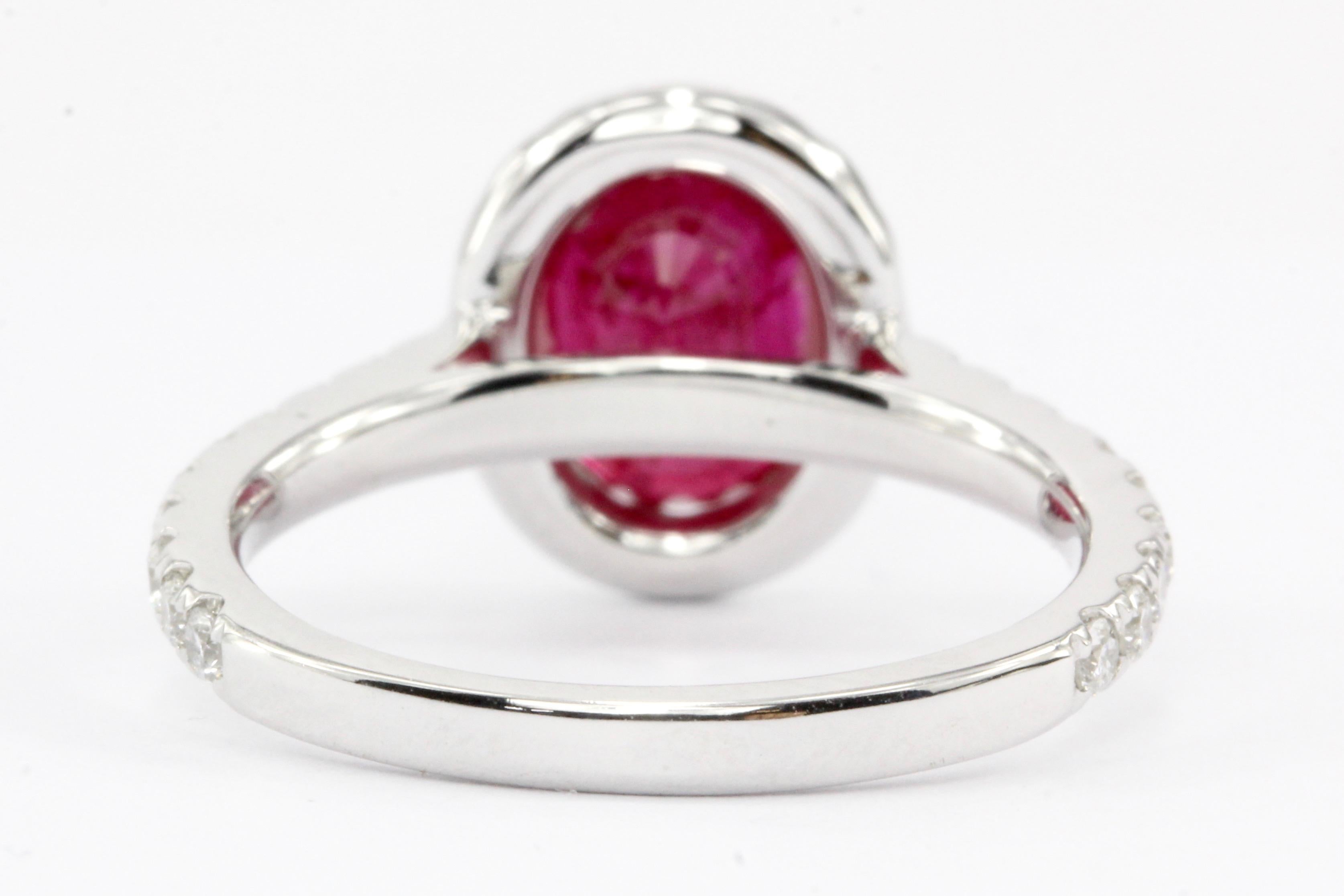 Women's White Gold Oval Cut 2.07 Carat Natural Ruby Diamond Halo Ring