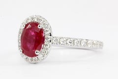 White Gold Oval Cut 2.07 Carat Natural Ruby Diamond Halo Ring