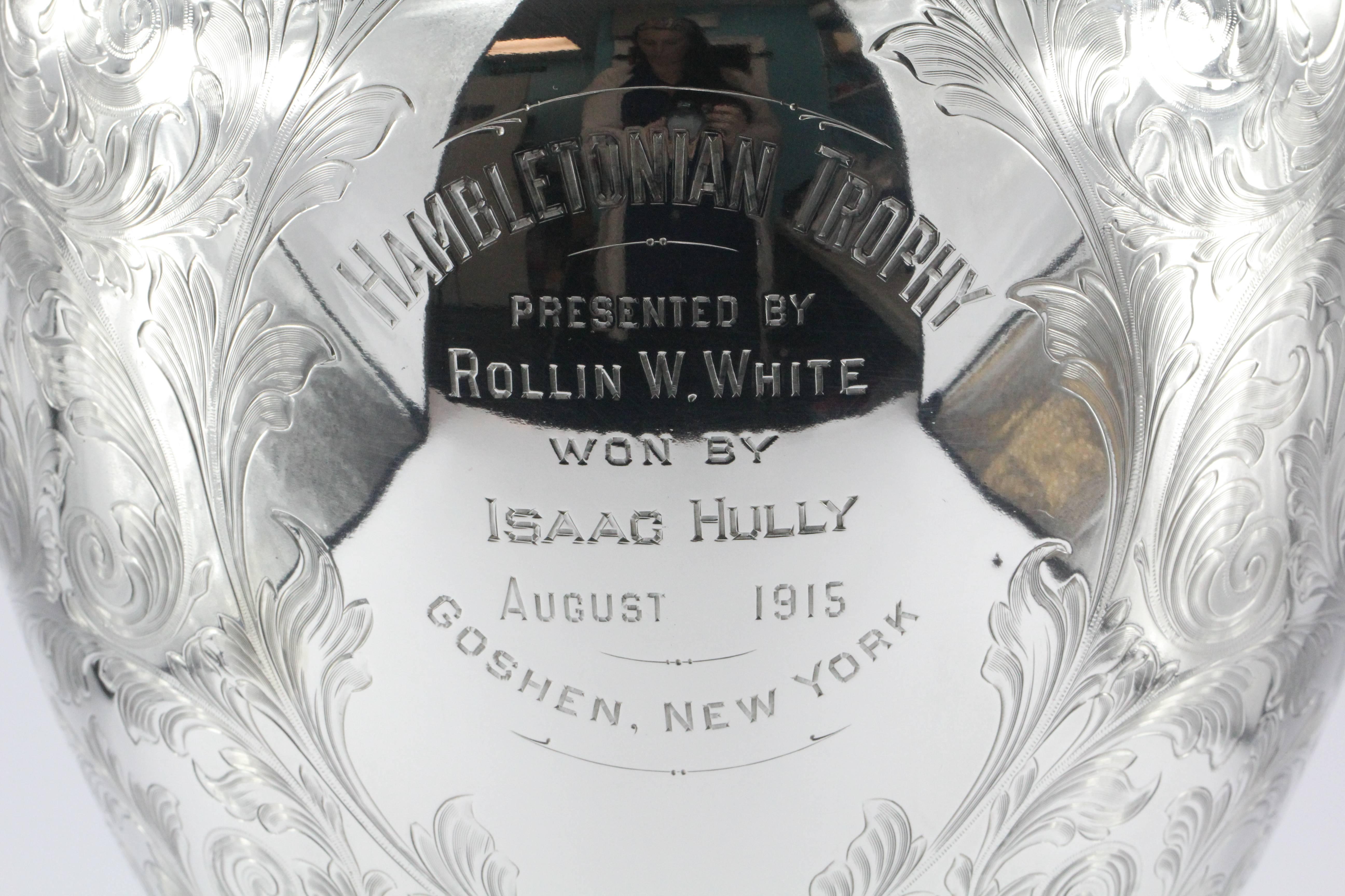 1915 Gorham Sterling Silver Ewer Hambletonian Race Trophy Goshen, NY In Excellent Condition In Cape May, NJ