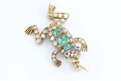 Vintage 18K Gold Diamond Ruby French Frog Pendant