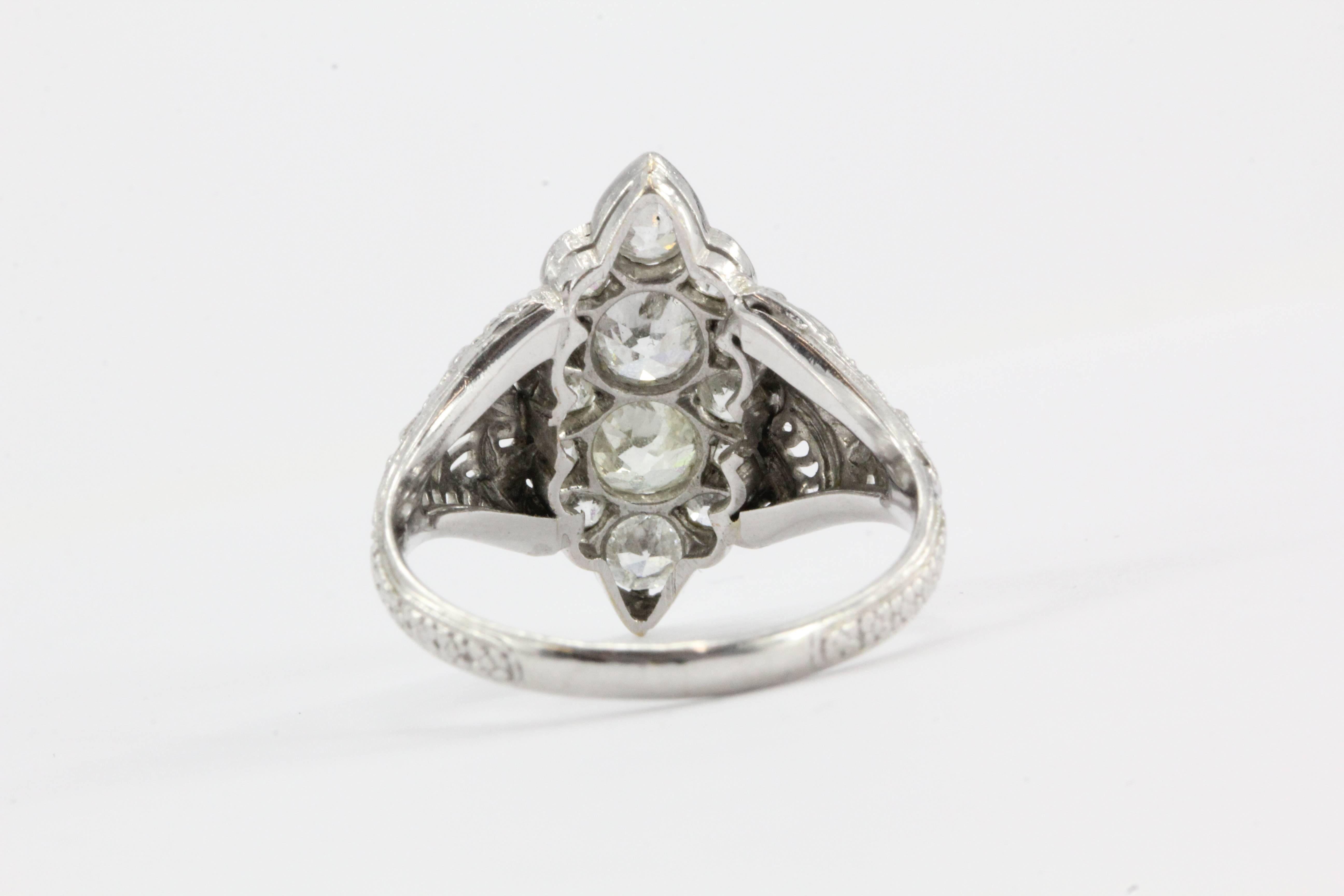 Women's 1920s Navette Old Mine Diamond Gold Ring