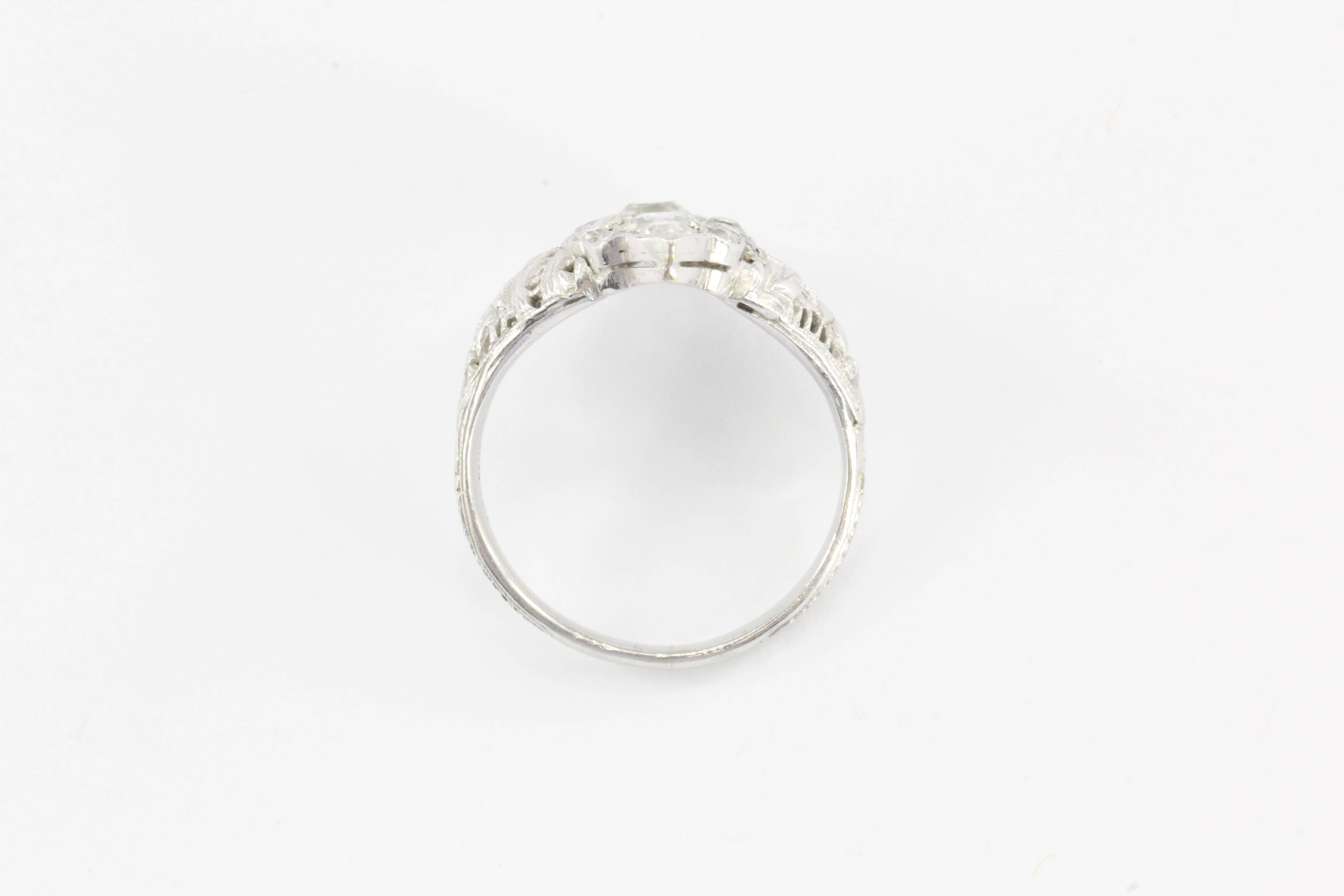 1920s Navette Old Mine Diamond Gold Ring 1