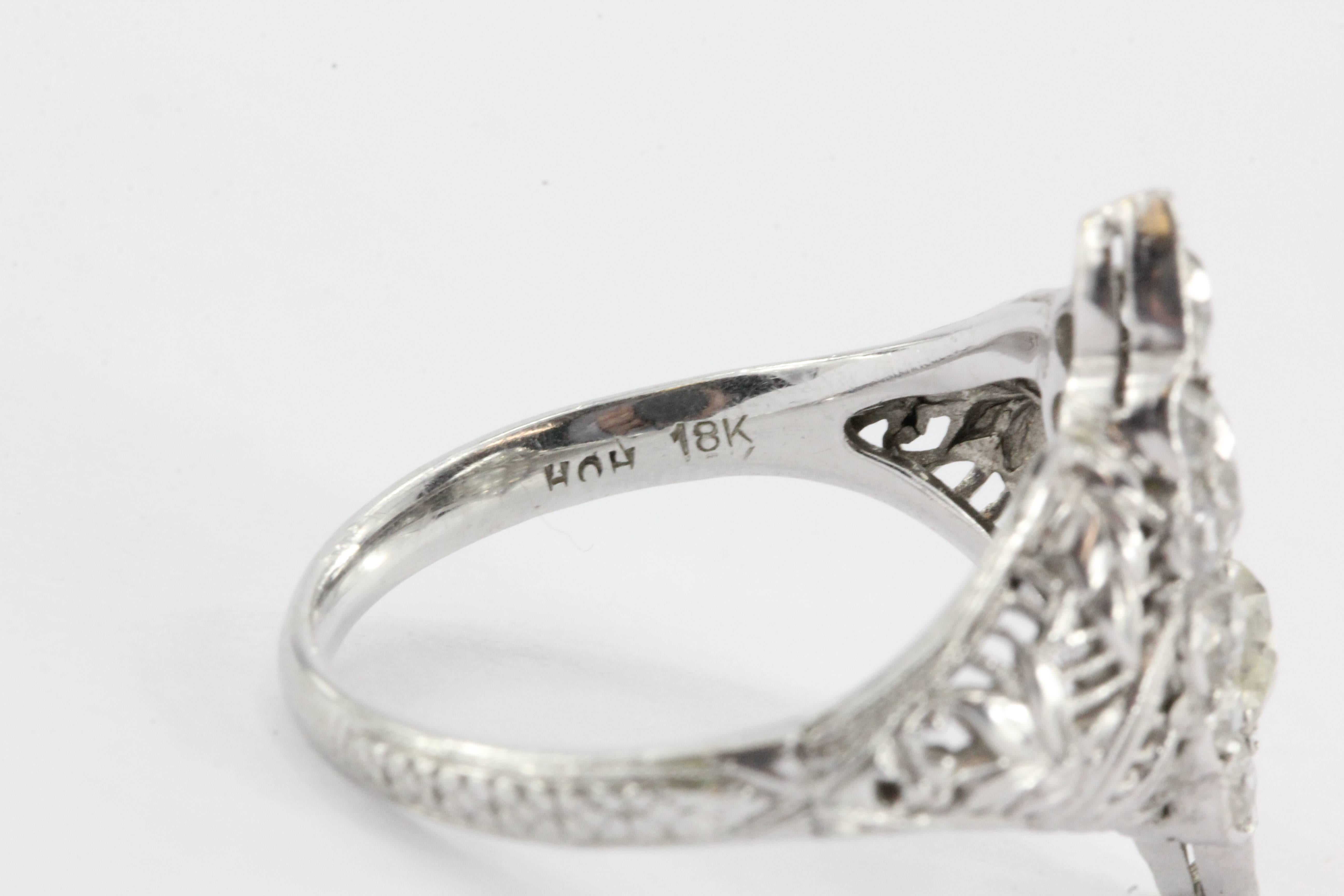 1920s Navette Old Mine Diamond Gold Ring 2