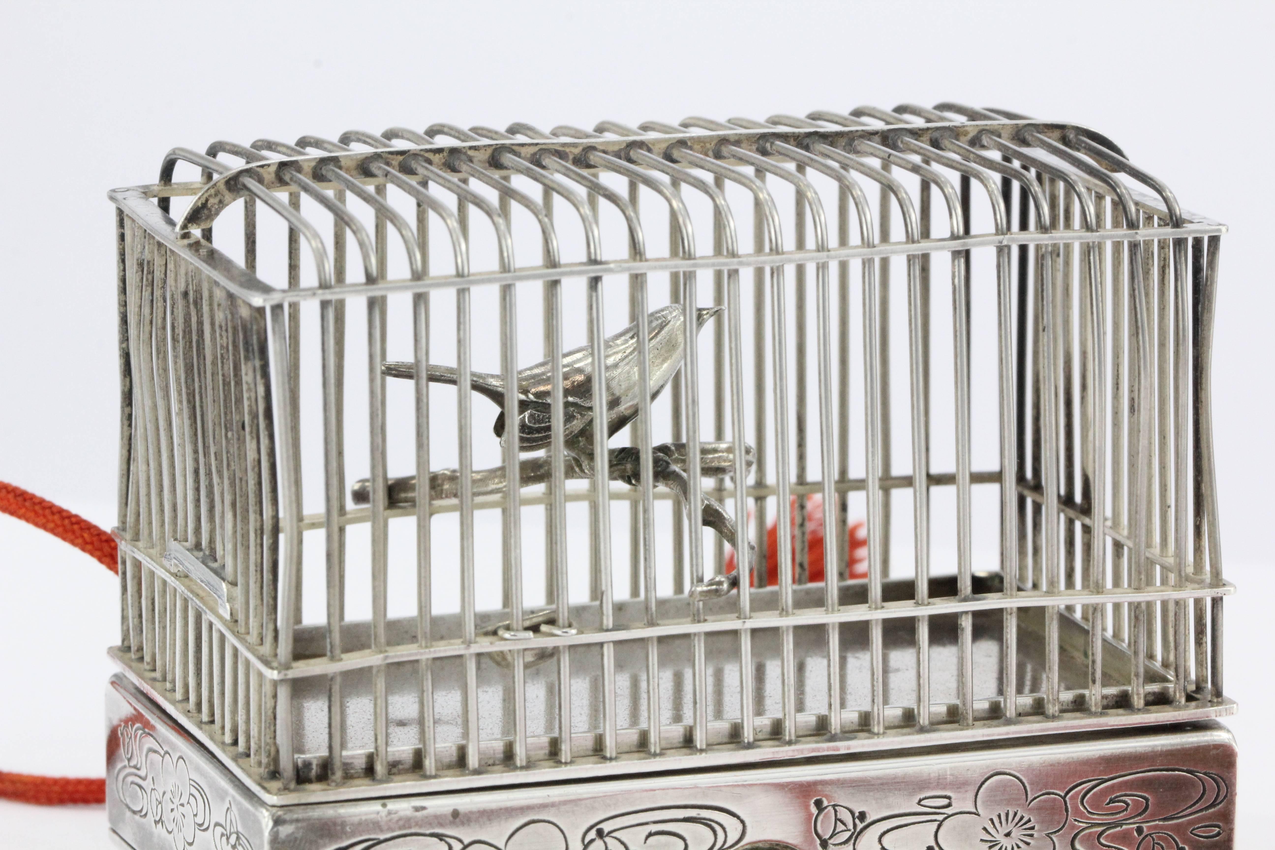 Antique Japanese 950 Sterling Silver Figural Bird Cage Jewelry Box CPO Toyo Koki. The piece is in excellent antique estate condition with no damage. It has earned the most beautiful and perfect patina with age. The piece is hallmarked on the bottom