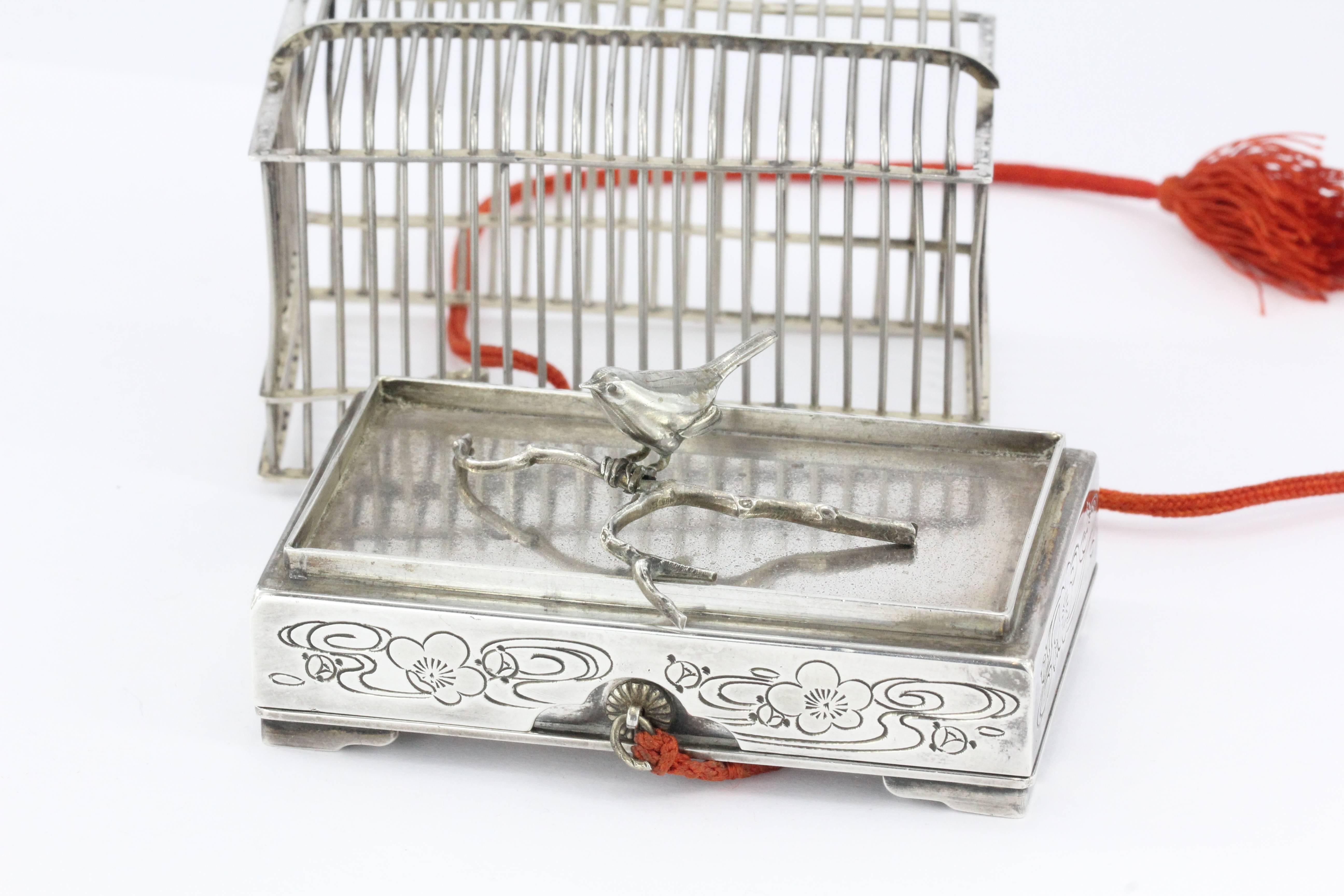 Toyo Koki Japan Silver Figural Bird Cage Jewelry Box CPO In Excellent Condition In Cape May, NJ