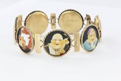 Antique 18K Gold Japanese Toshikane 7 Lucky Gods Bracelet Signed