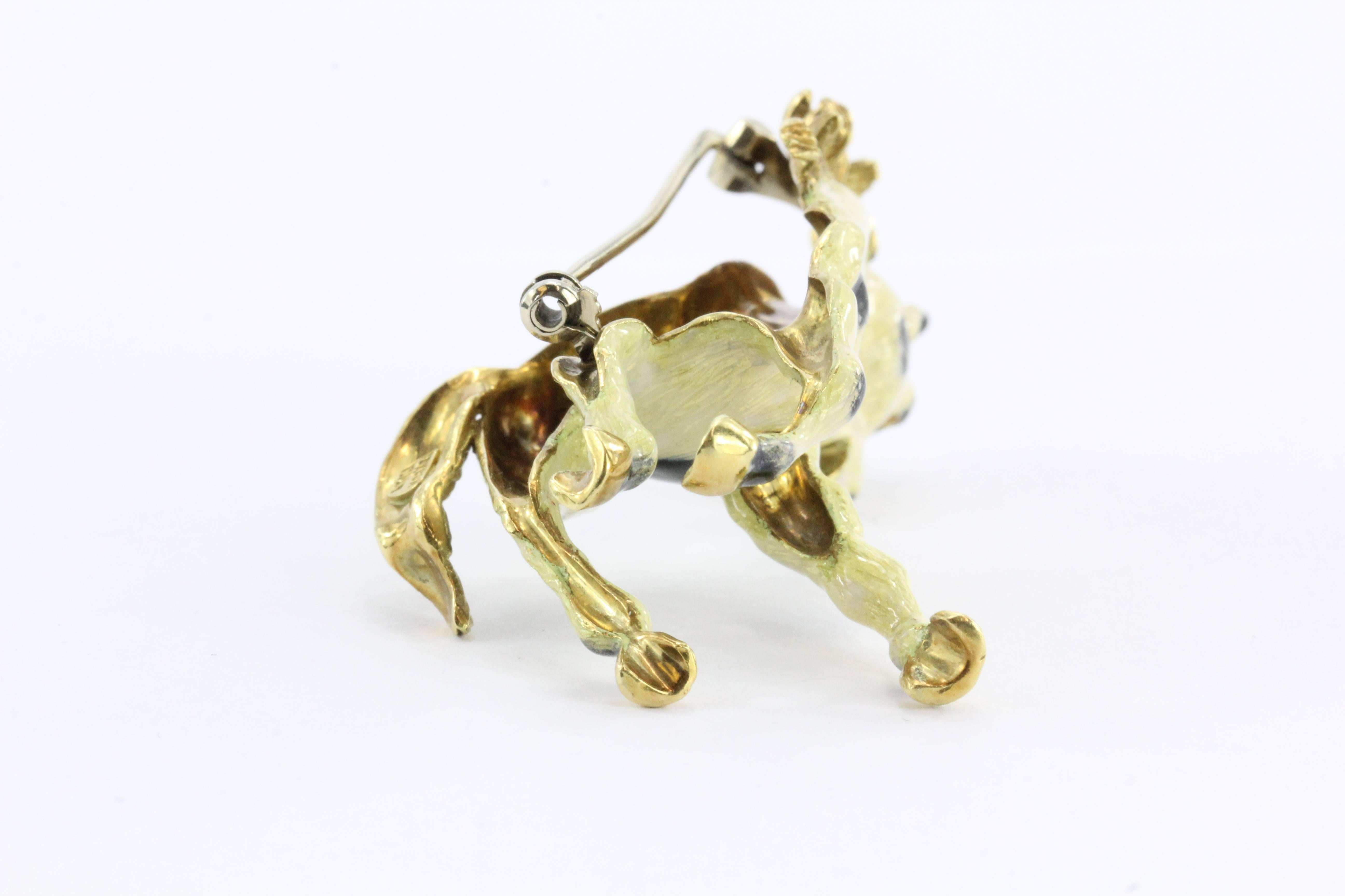 1970s Enamel Diamond Gold Paint Horse Brooch  4