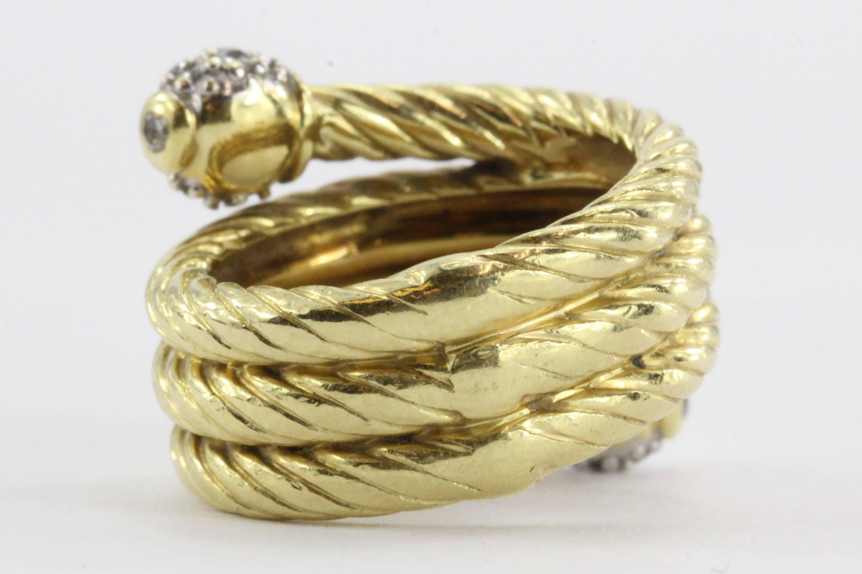 Women's David Yurman Diamond Gold Spiral Serpentine Ring 