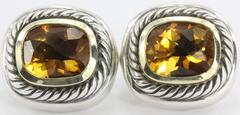 David Yurman Sterling Silver 14k Gold Citrine Cable Earrings