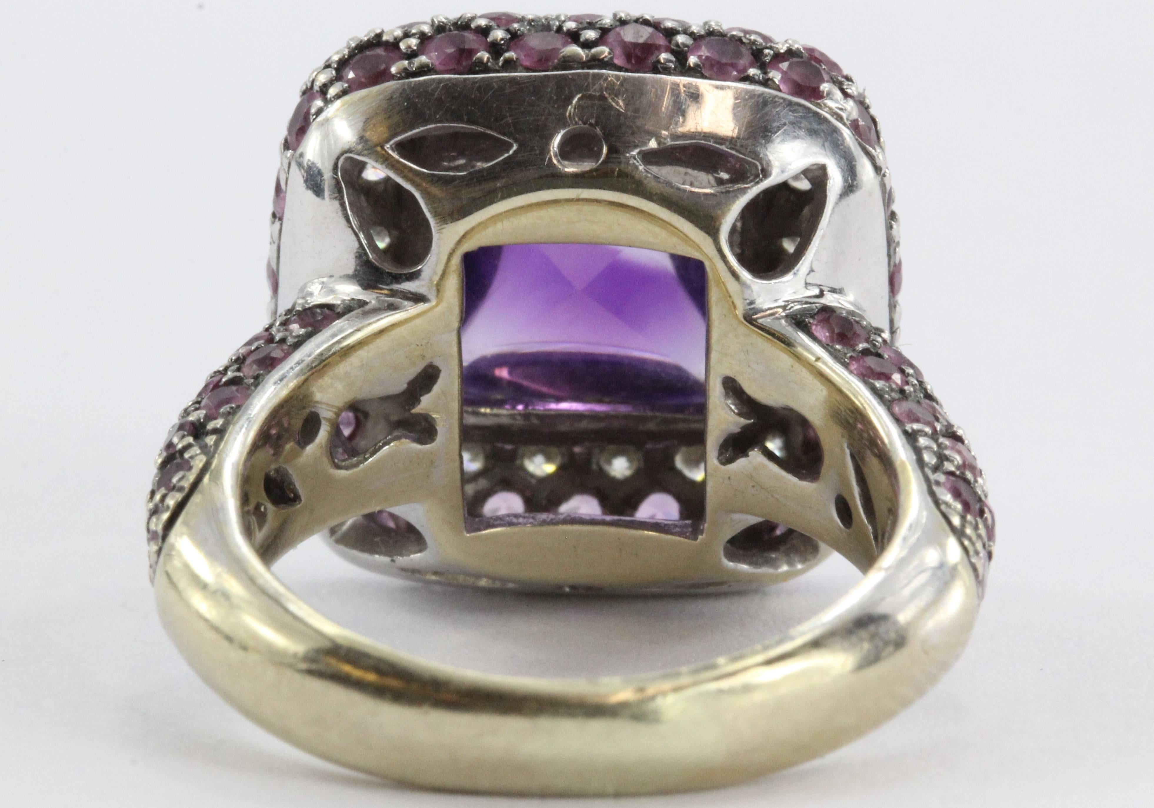 Women's Impressive Modern Sugarloaf Amethyst Pink Sapphire Diamond Gold Ring