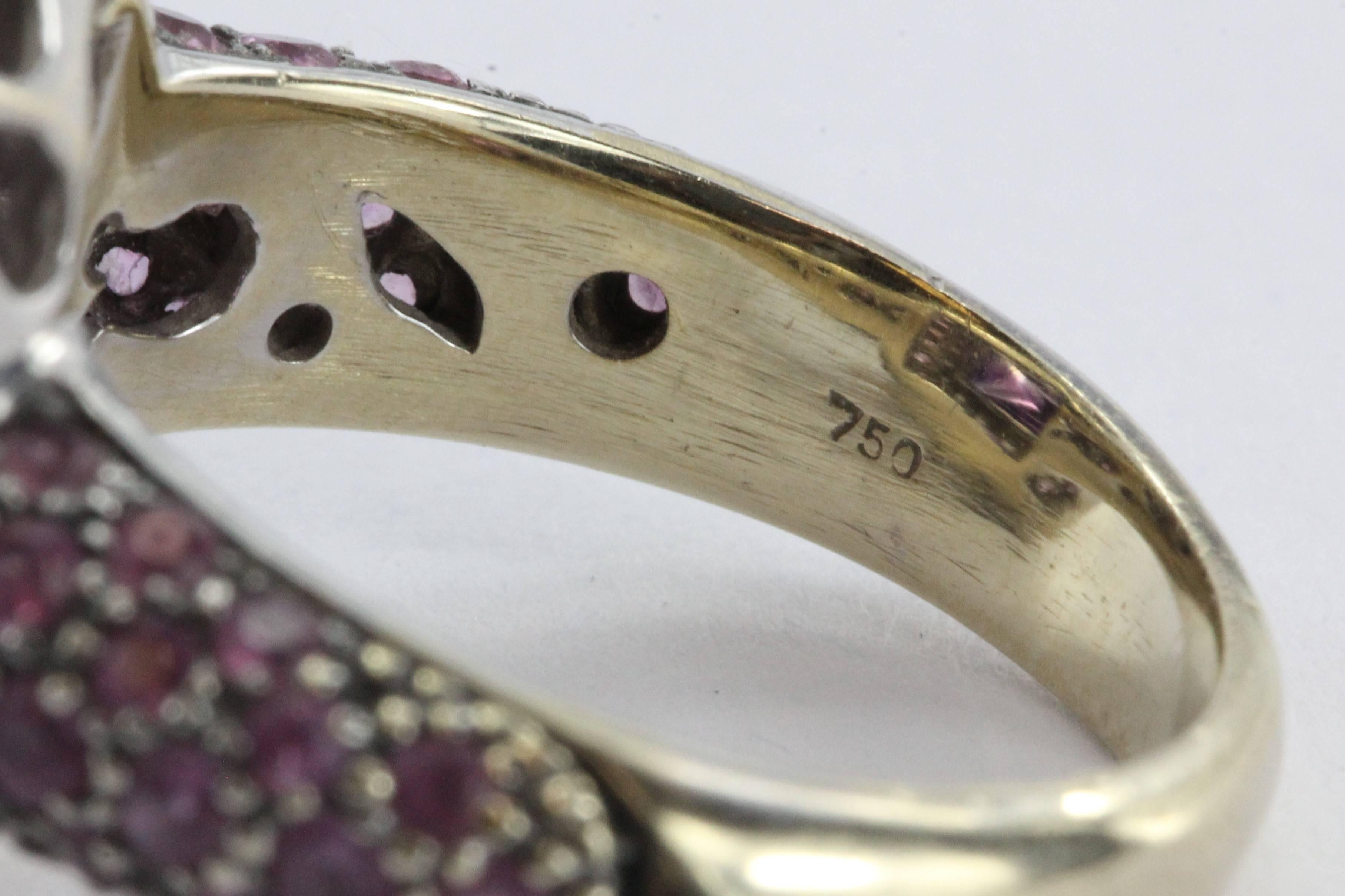 Impressive Modern Sugarloaf Amethyst Pink Sapphire Diamond Gold Ring 2