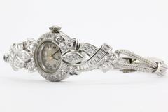 Antique Ladies Platinum & 3 Carat Diamond Hamilton Cocktail Watch Circa 1930