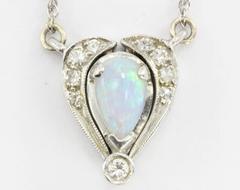 Antique Art Deco 14K White Gold Diamond & Opal Convertible Necklace