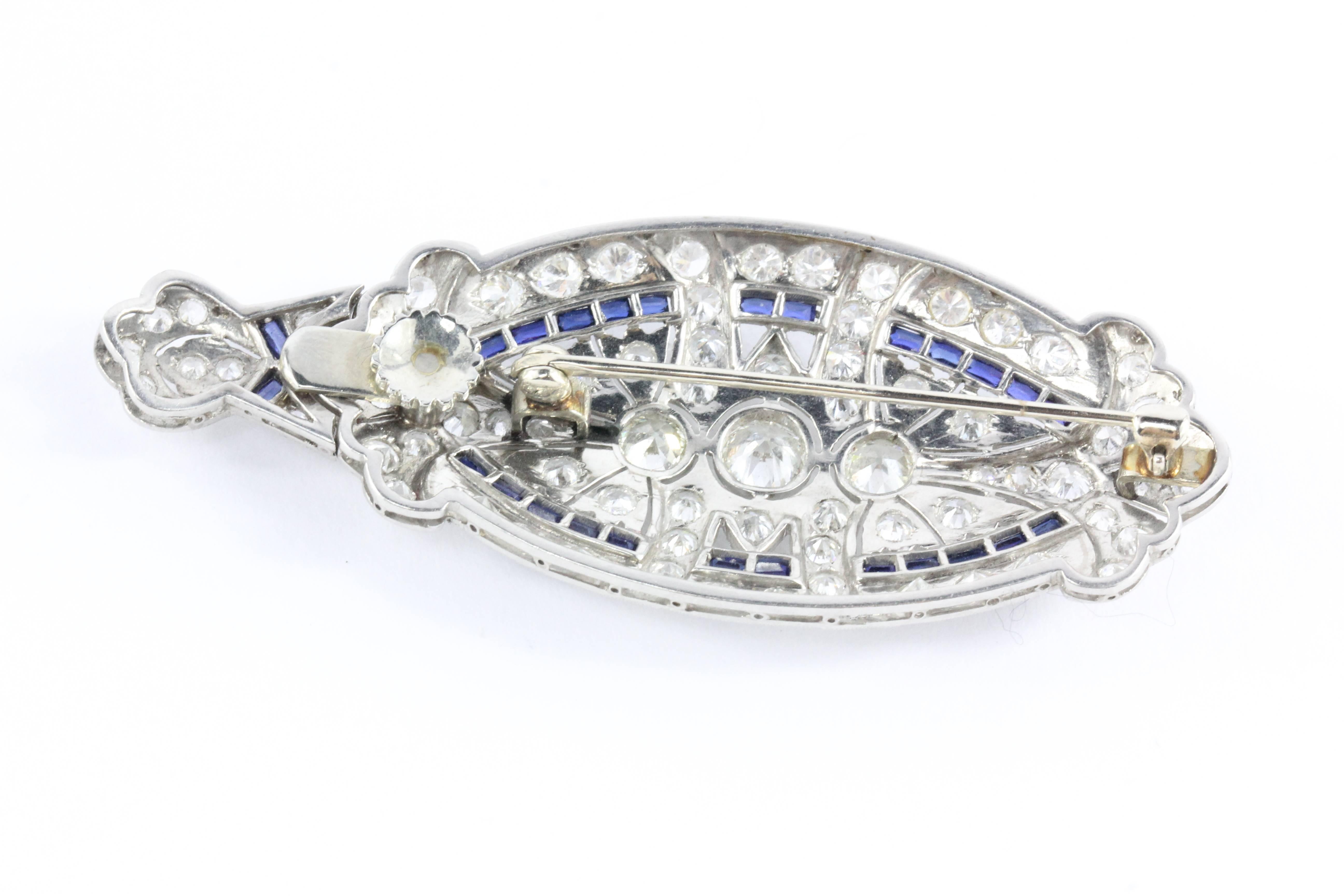 Edwardian Sapphire Diamond Platinum Convertible Pendant and Brooch In Excellent Condition In Cape May, NJ