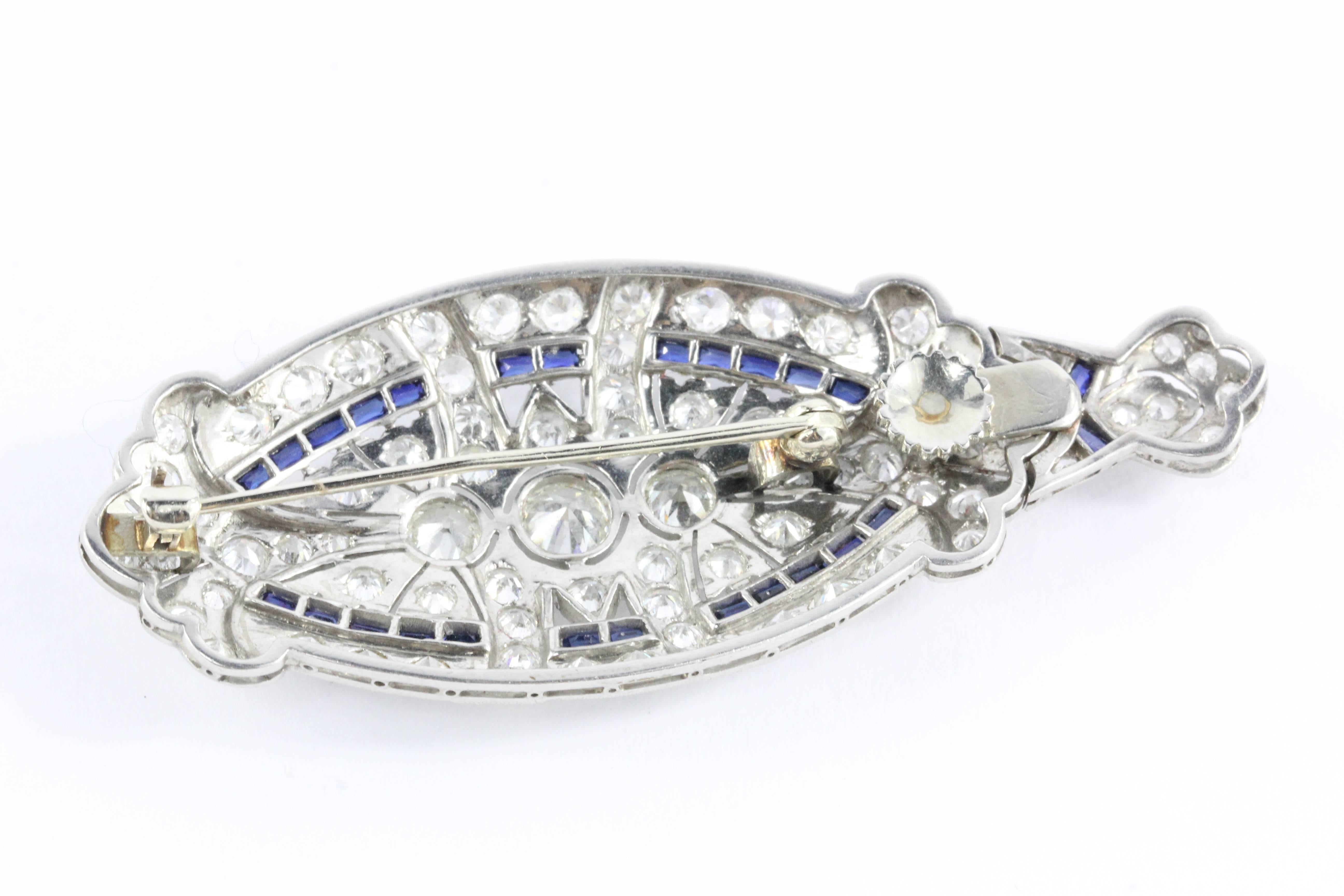 Women's Edwardian Sapphire Diamond Platinum Convertible Pendant and Brooch
