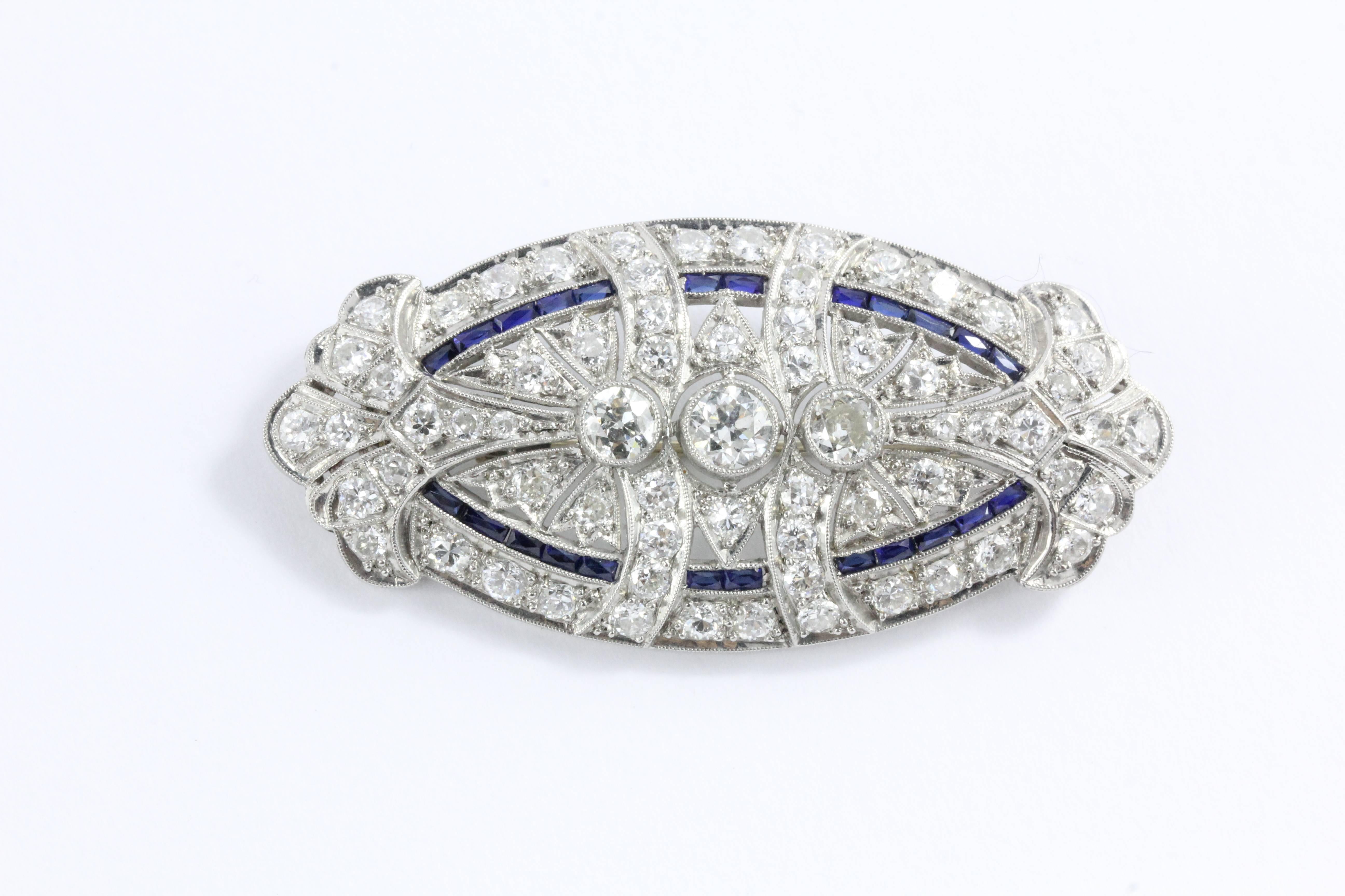 Edwardian Sapphire Diamond Platinum Convertible Pendant and Brooch 4