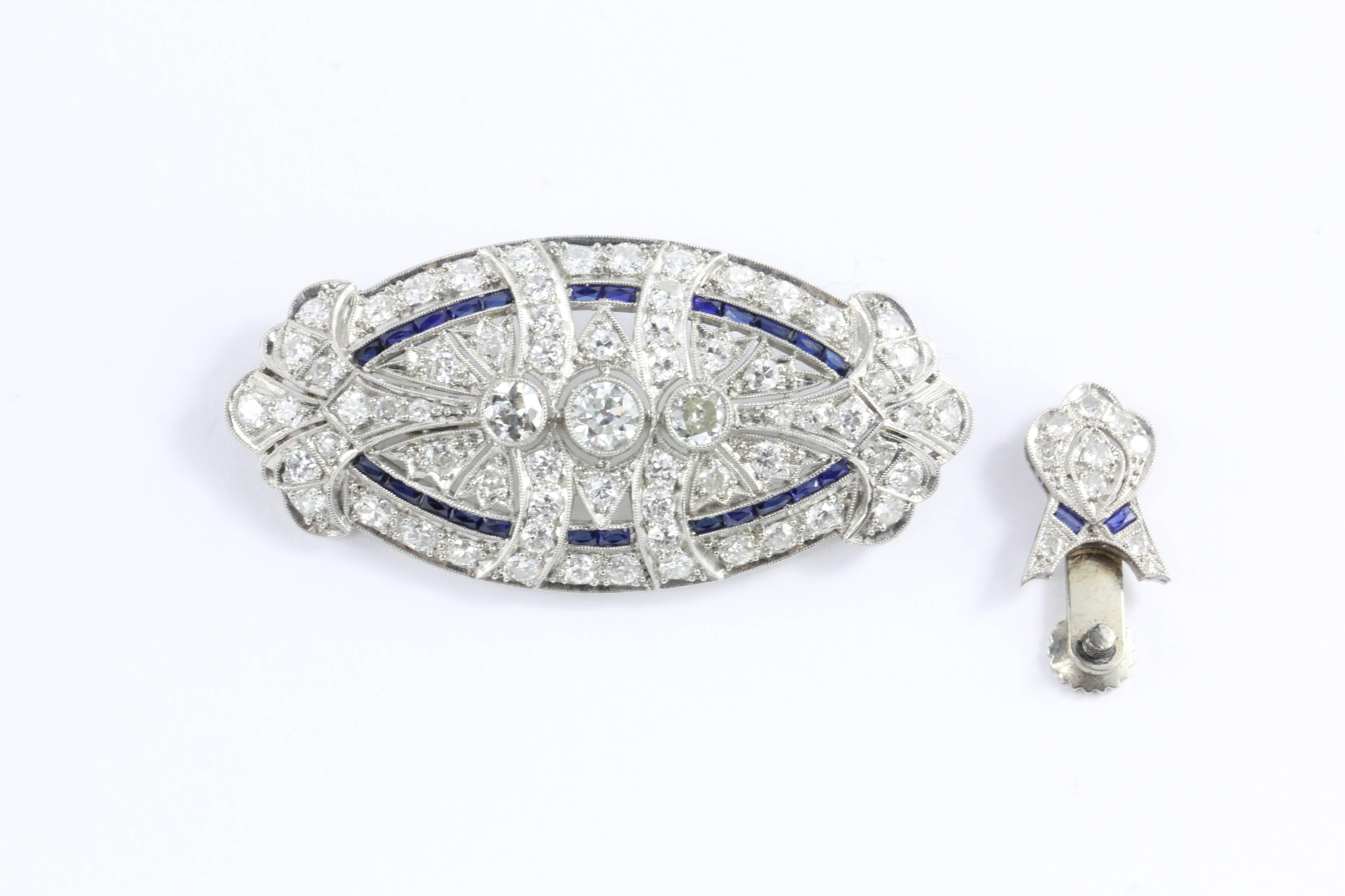Edwardian Sapphire Diamond Platinum Convertible Pendant and Brooch 5