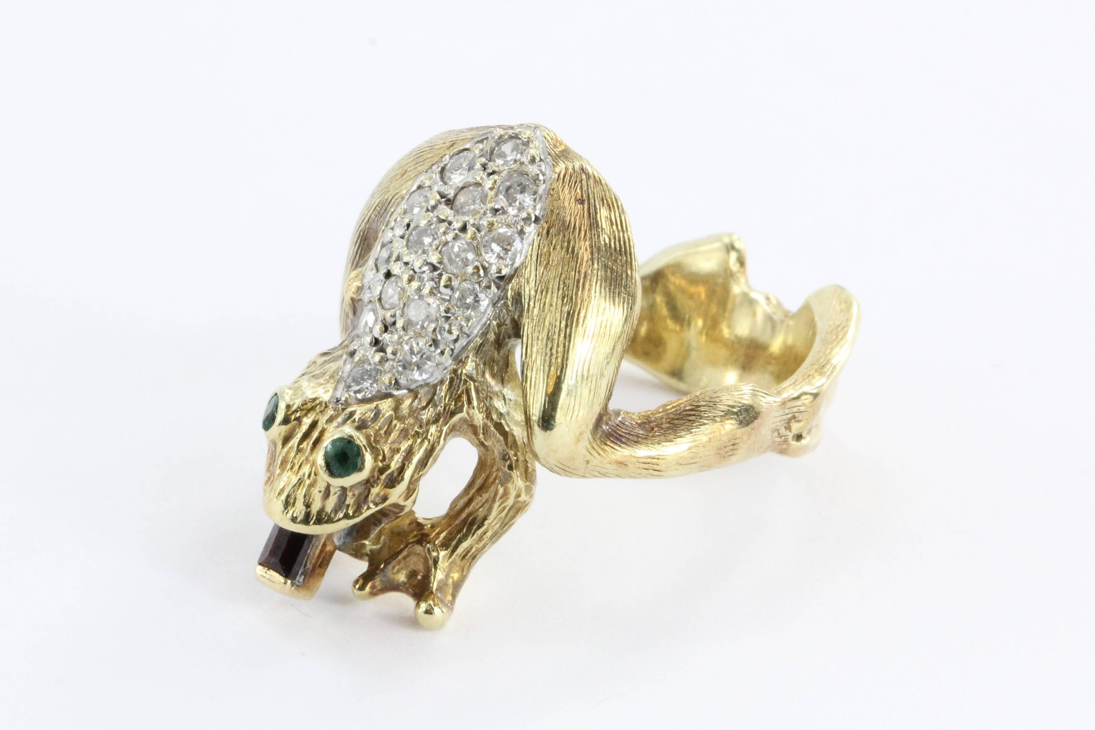 Whimsical Garnet Diamond Gold Frog Ring 3