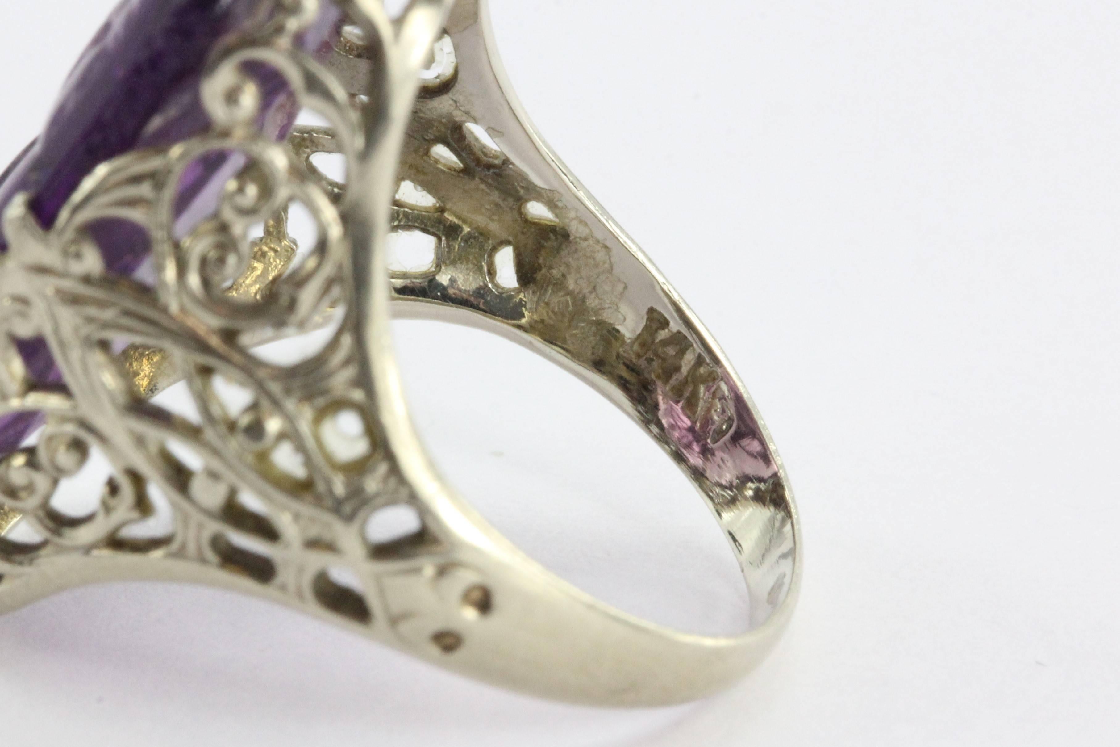 Edwardian Antique Victorian 14K White Gold Purple Amethyst Glass Cameo Ring