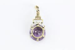 Antique Austrian Art Deco 14K Gold 8 Carat Amethyst & Diamond Pendant
