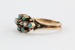 Victorian 9ct gold Seed Pearl & Persian Turquoise Ring