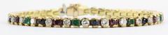 18K Gold Diamond, Ruby, Emerald & Sapphire Tennis Bracelet 6.5 TCW
