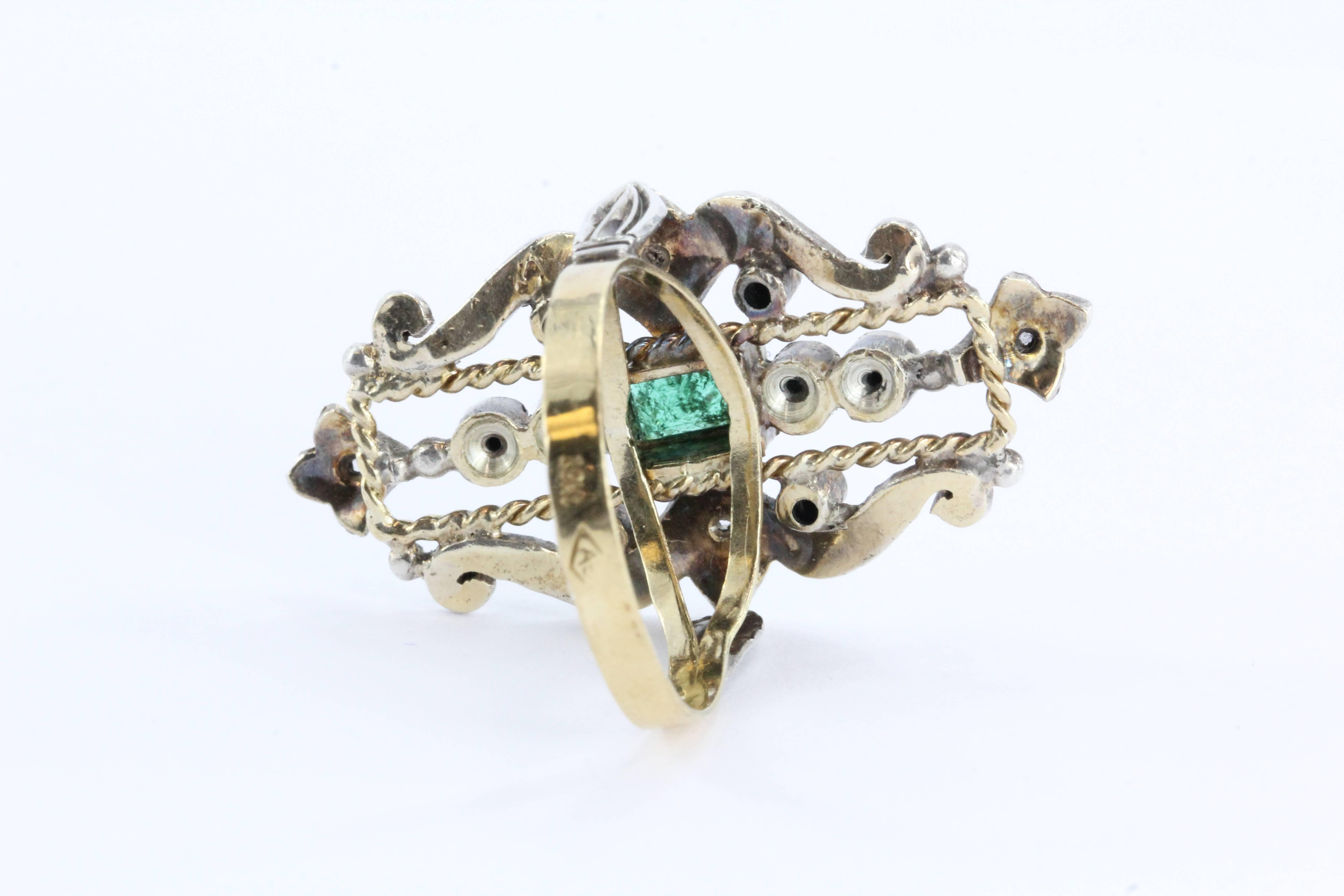 Women's 19th Century Victorian Emerald & Rose Cut Diamond Ring