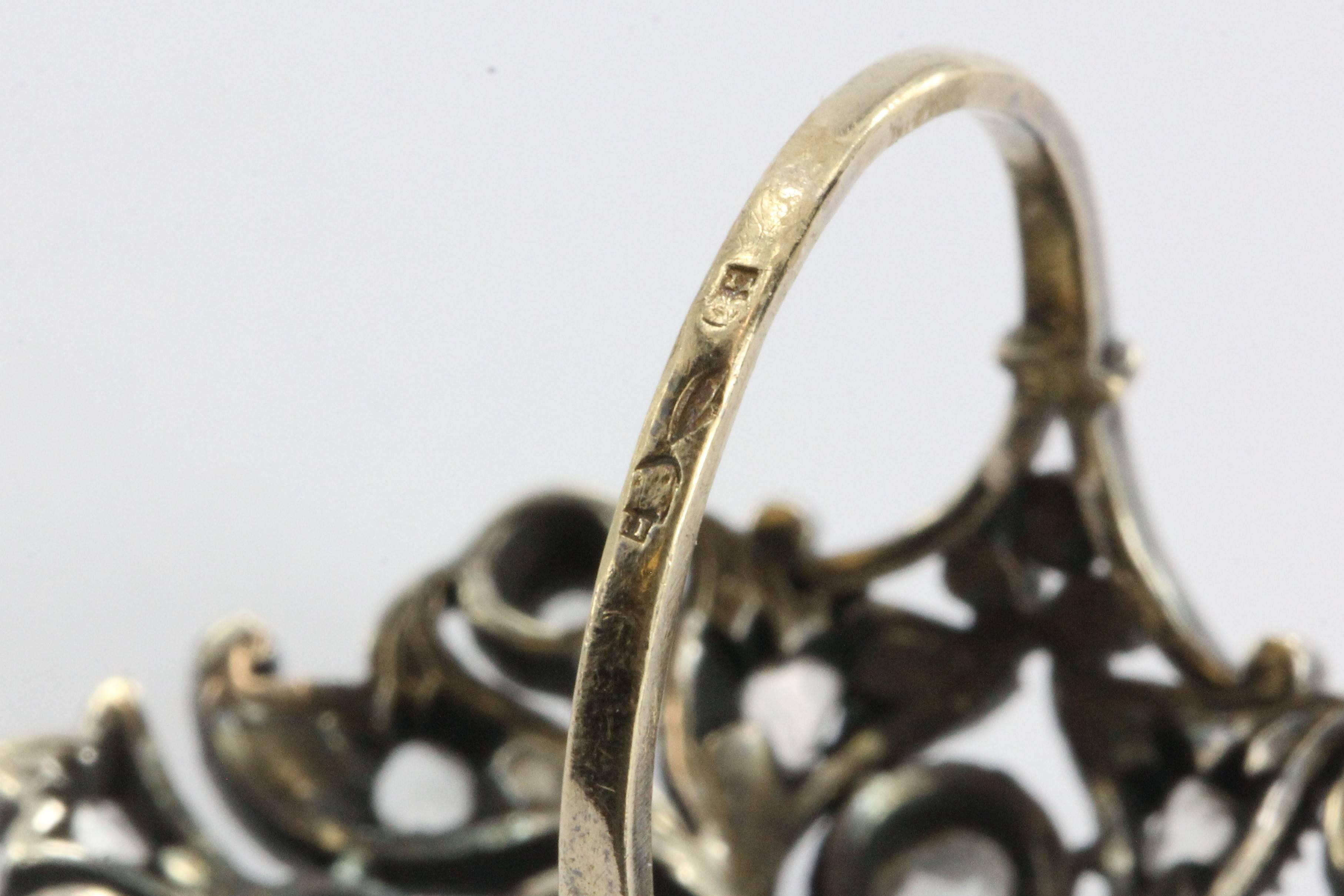 Victorian Antique 1800's Portuguese 19K Gold & Rose Cut Diamond Ring Signed 1/2 CTW