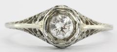 Antique Art Nouveau 18K White Gold Diamond Engagement Ring