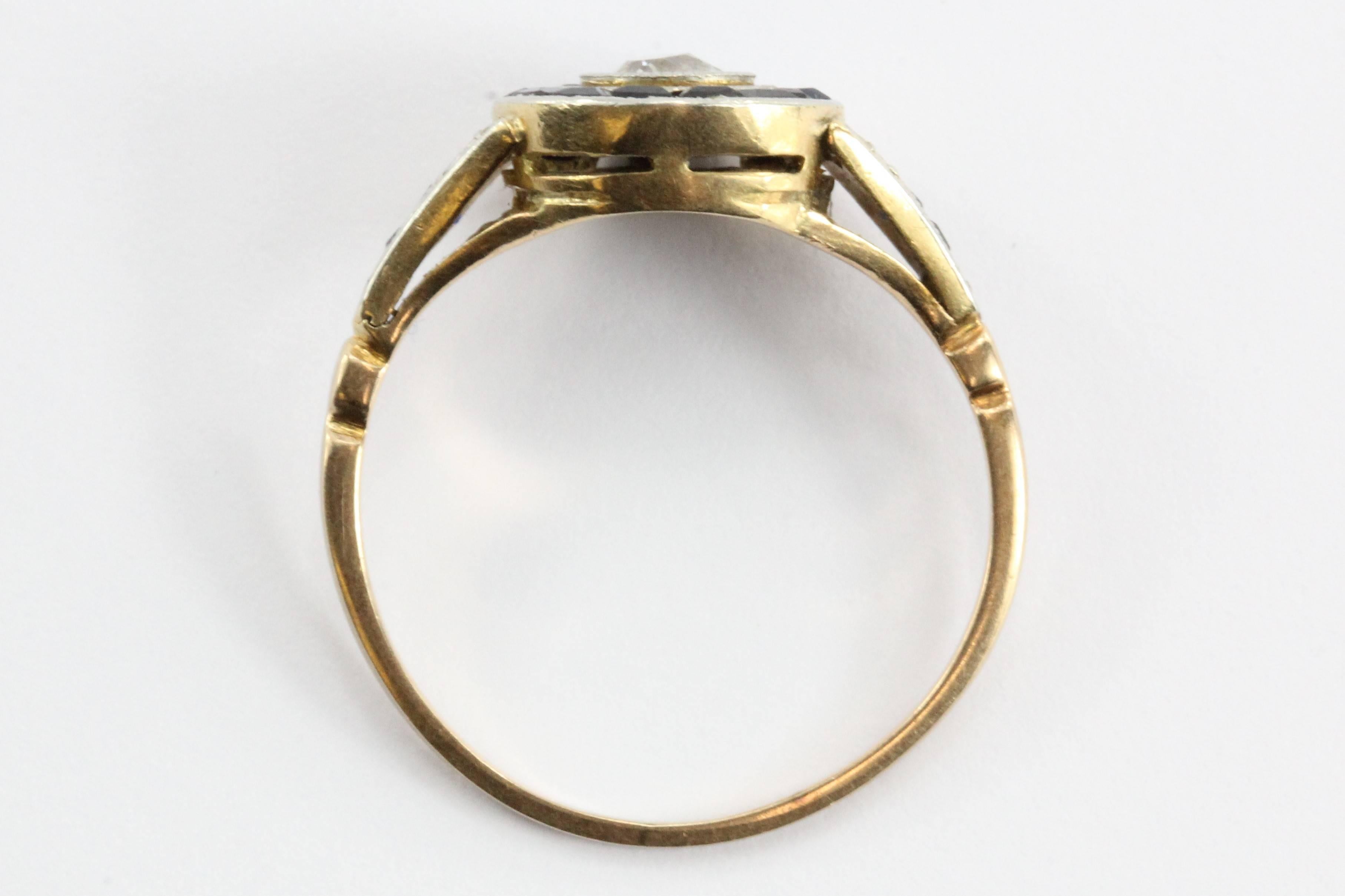 Art Deco Calibre Blue Sapphire Diamond Gold Platinum Ring 1
