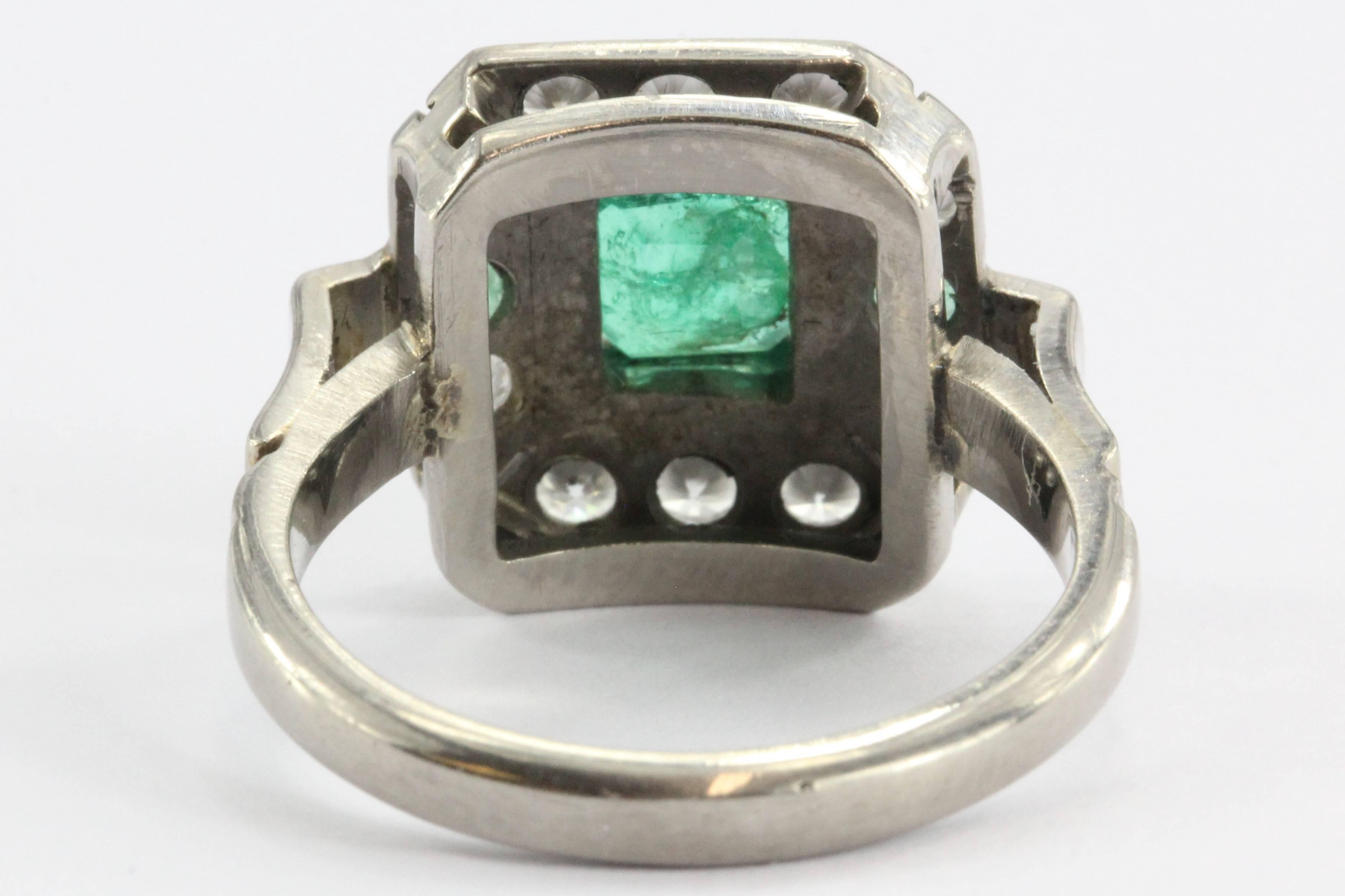 Women's Art Deco Emerald Diamond Platinum Engagement Ring