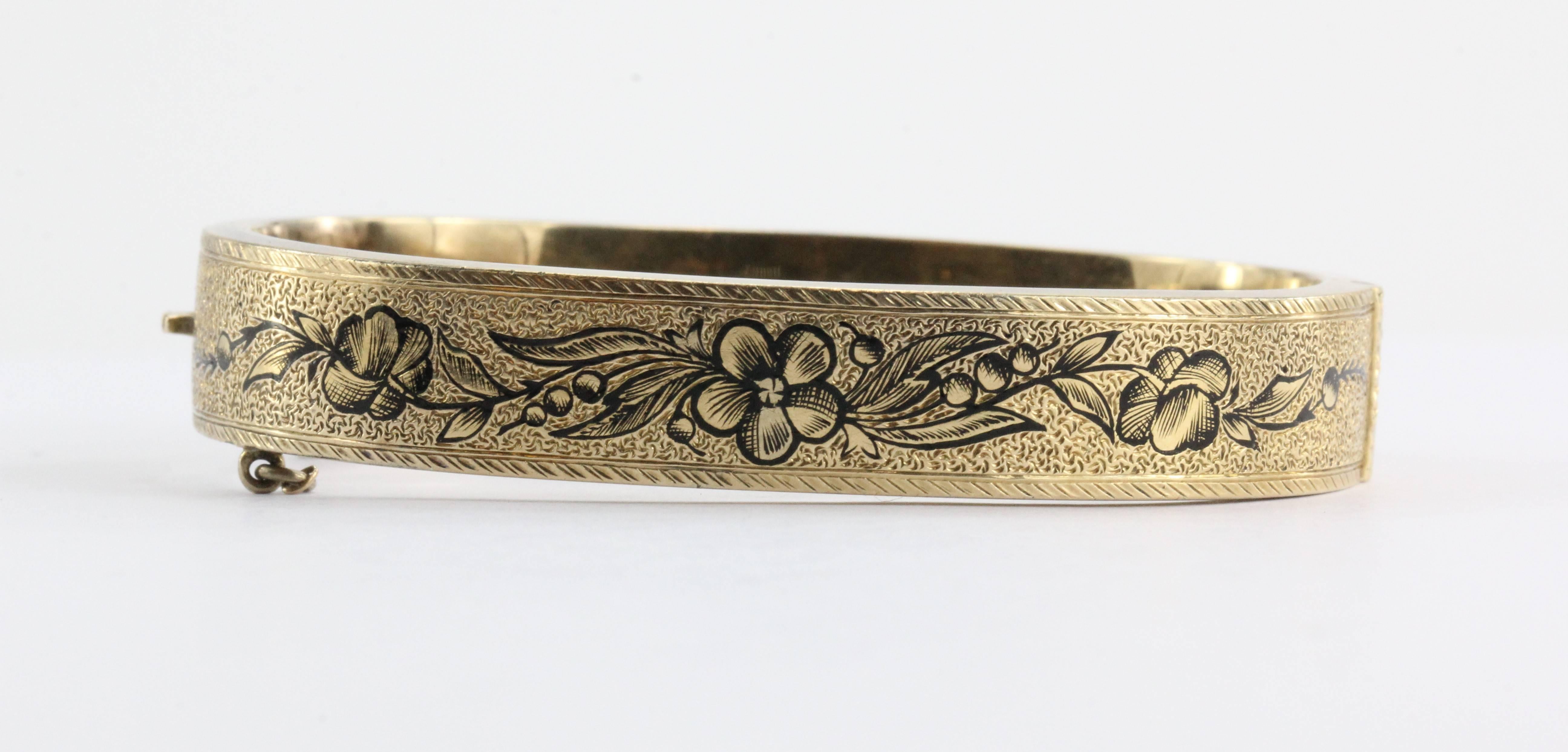 Paar übereinstimmende antike viktorianische Emaille 14K Gold Armreif Armbänder Damen