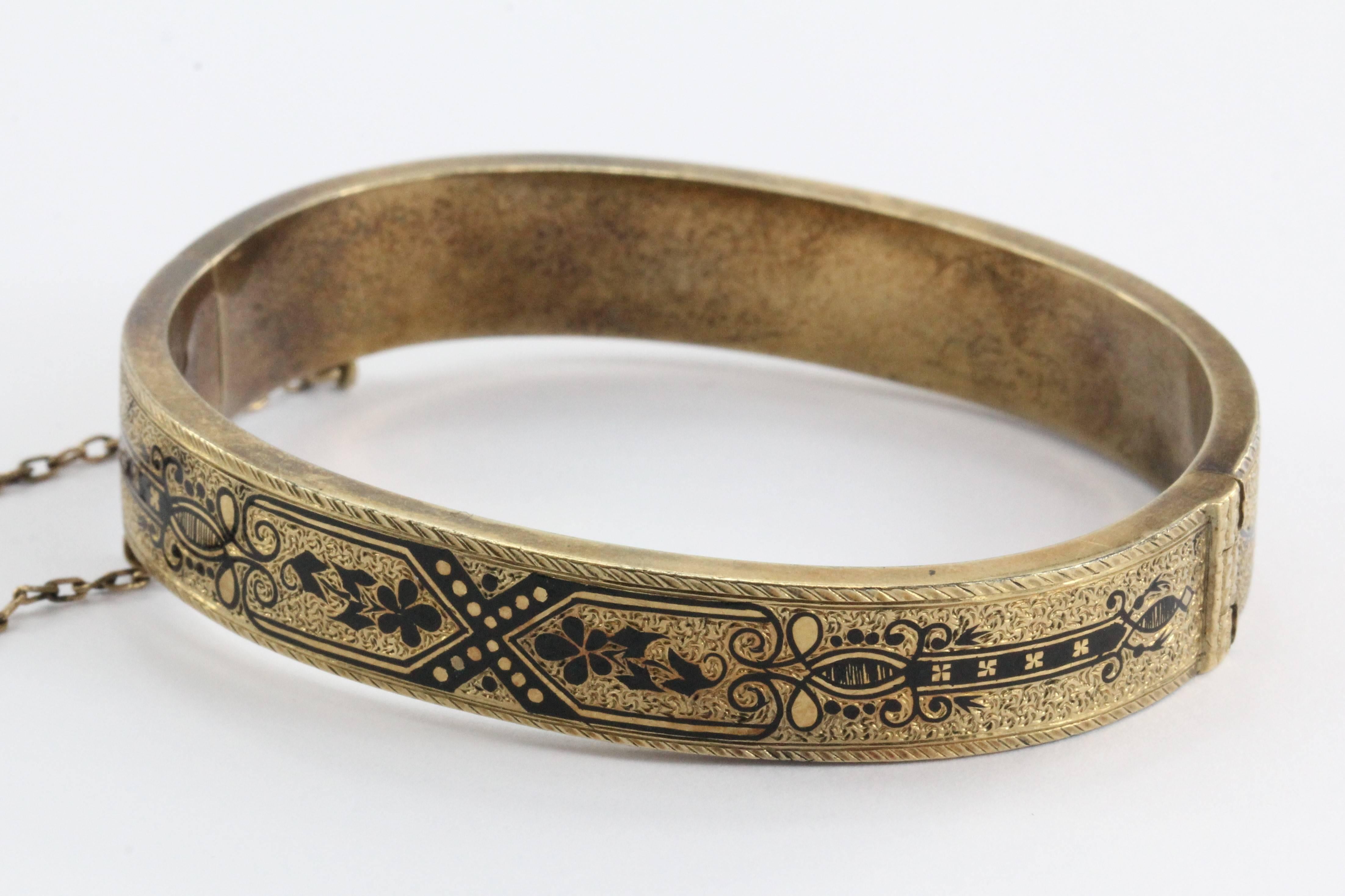 Paar übereinstimmende antike viktorianische Emaille 14K Gold Armreif Armbänder 1