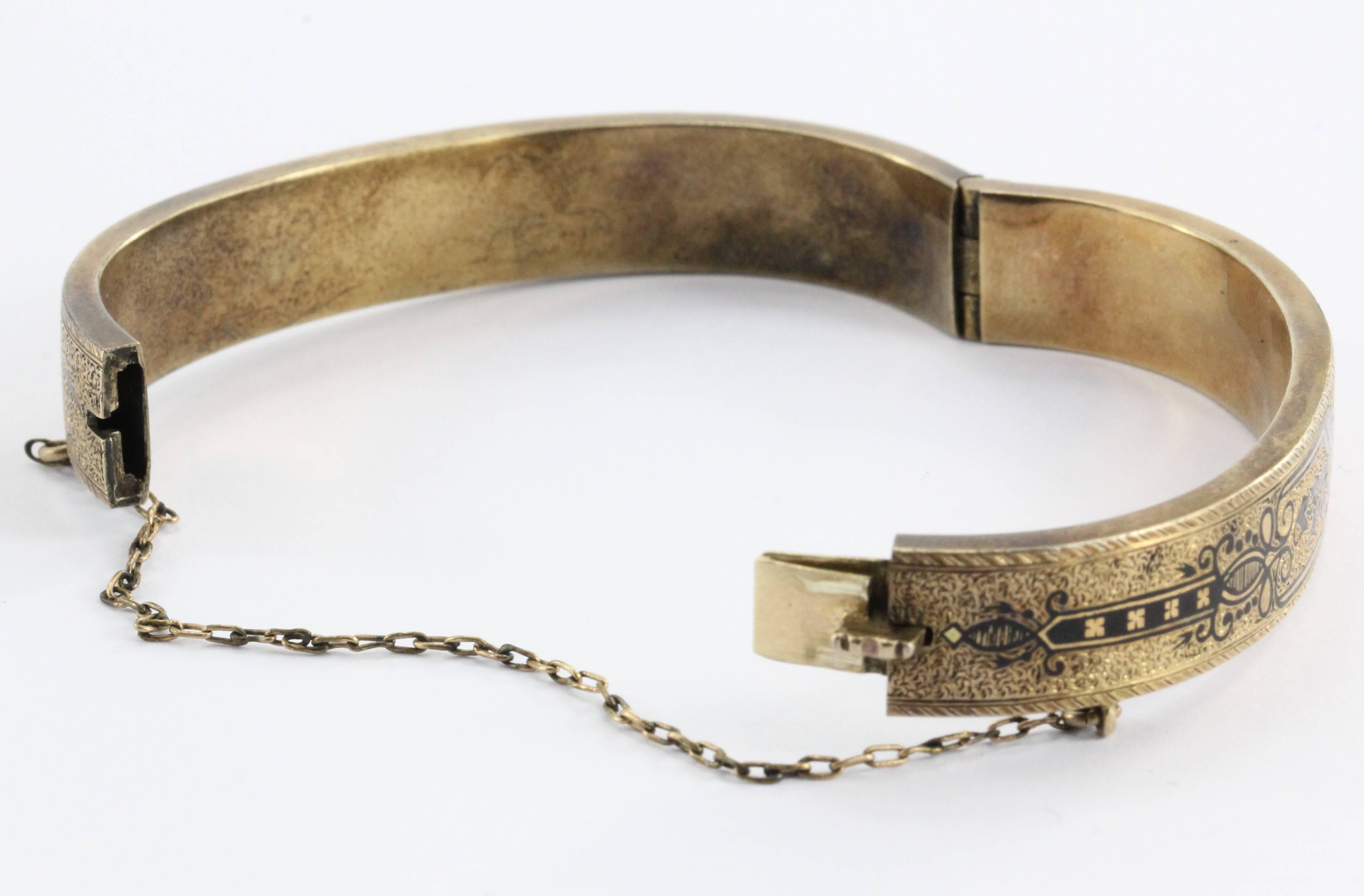 Women's  Pair of Matching Antique Victorian Enamel 14K Gold Bangle Bracelets