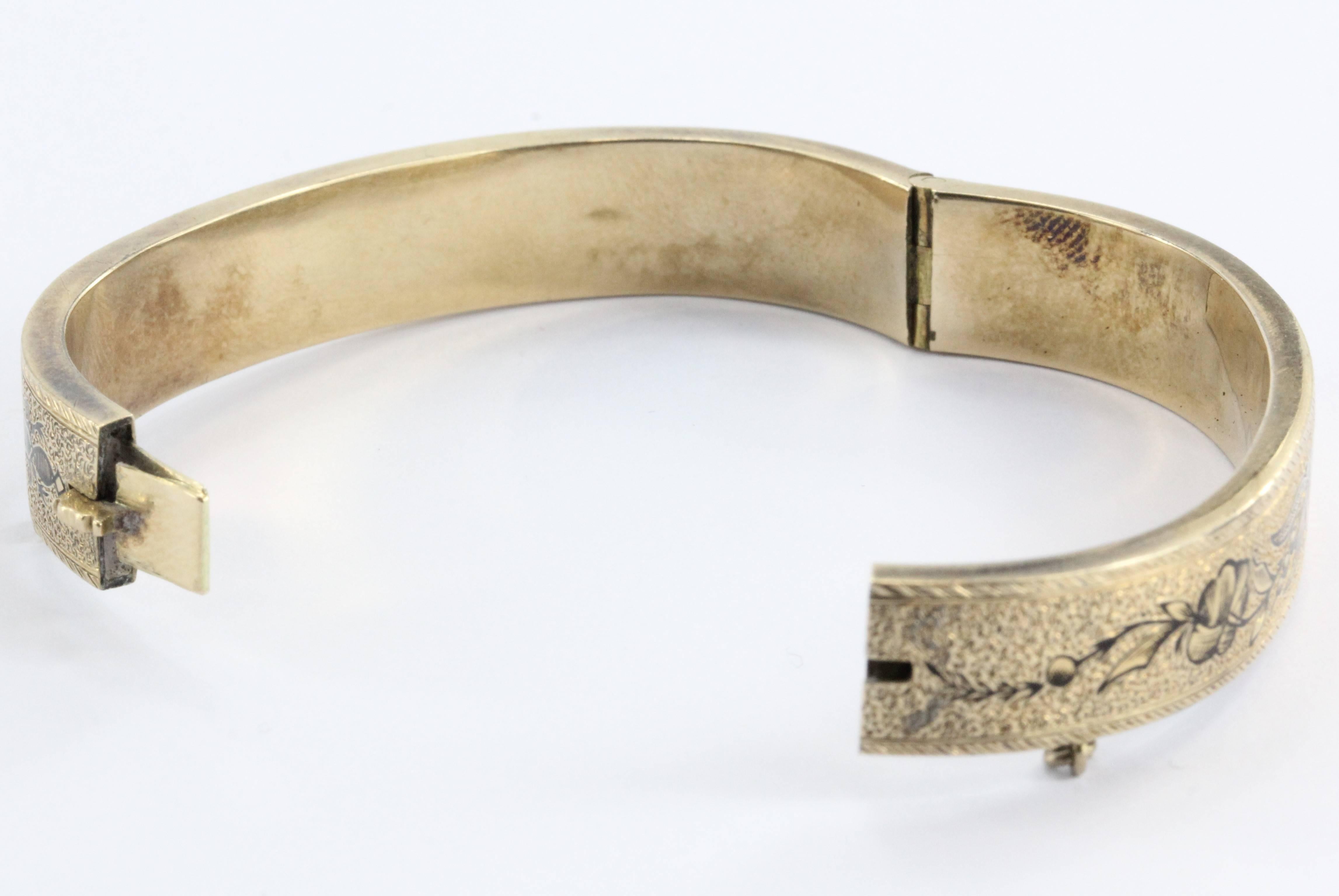 Paar übereinstimmende antike viktorianische Emaille 14K Gold Armreif Armbänder 4