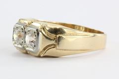 Men's Art Deco 1.2 Carats Twin Old Mine Cut Diamonds Gold Ring