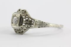 Art Nouveau 18K White Gold & Diamond Shamrock Clover Engagement Ring