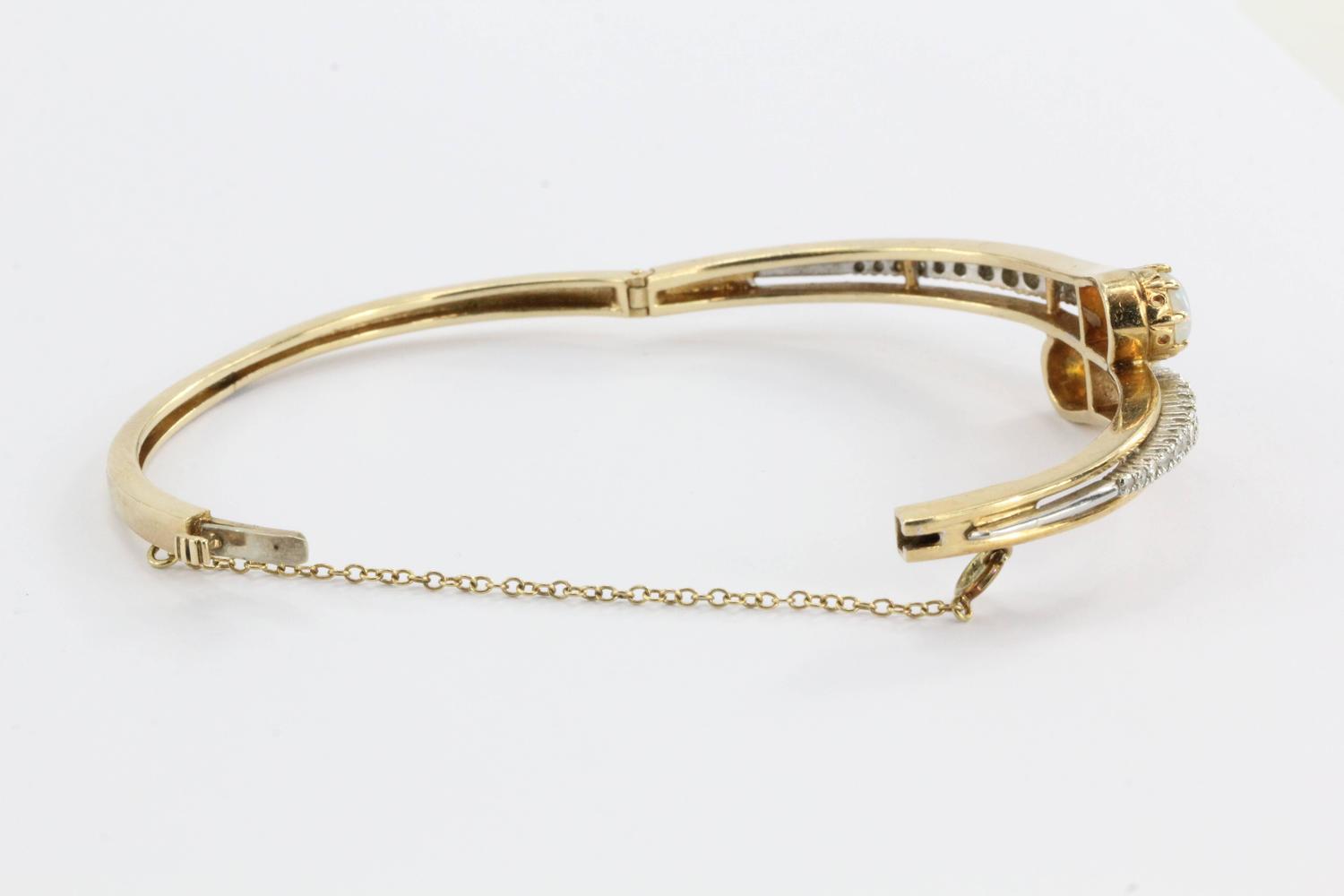 Casbah 14K Gold Diamond and Translucent Opal Bangle Bracelet For Sale at 1stdibs