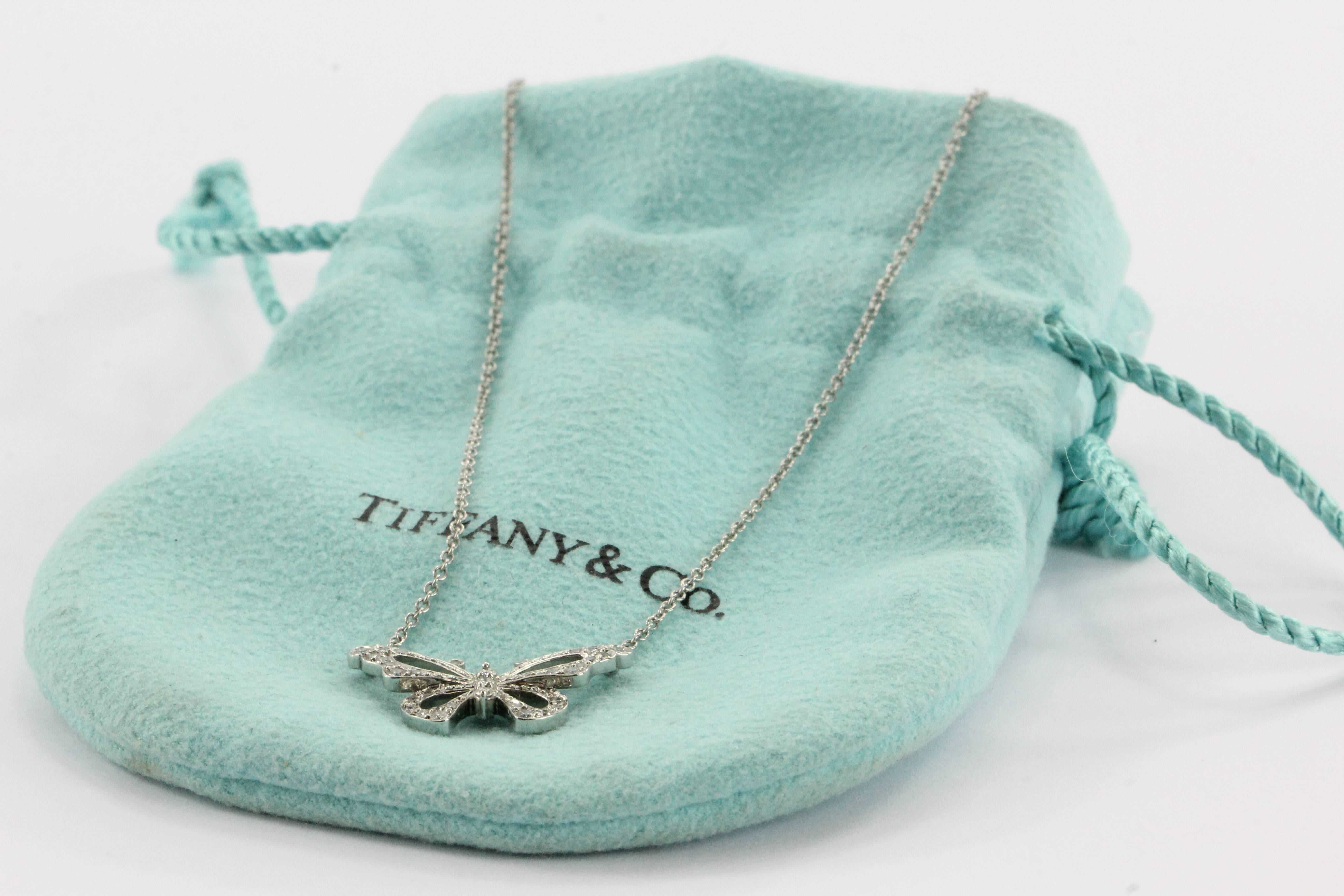 Tiffany & Co Platinum & Diamond Butterfly Pendant Necklace 2