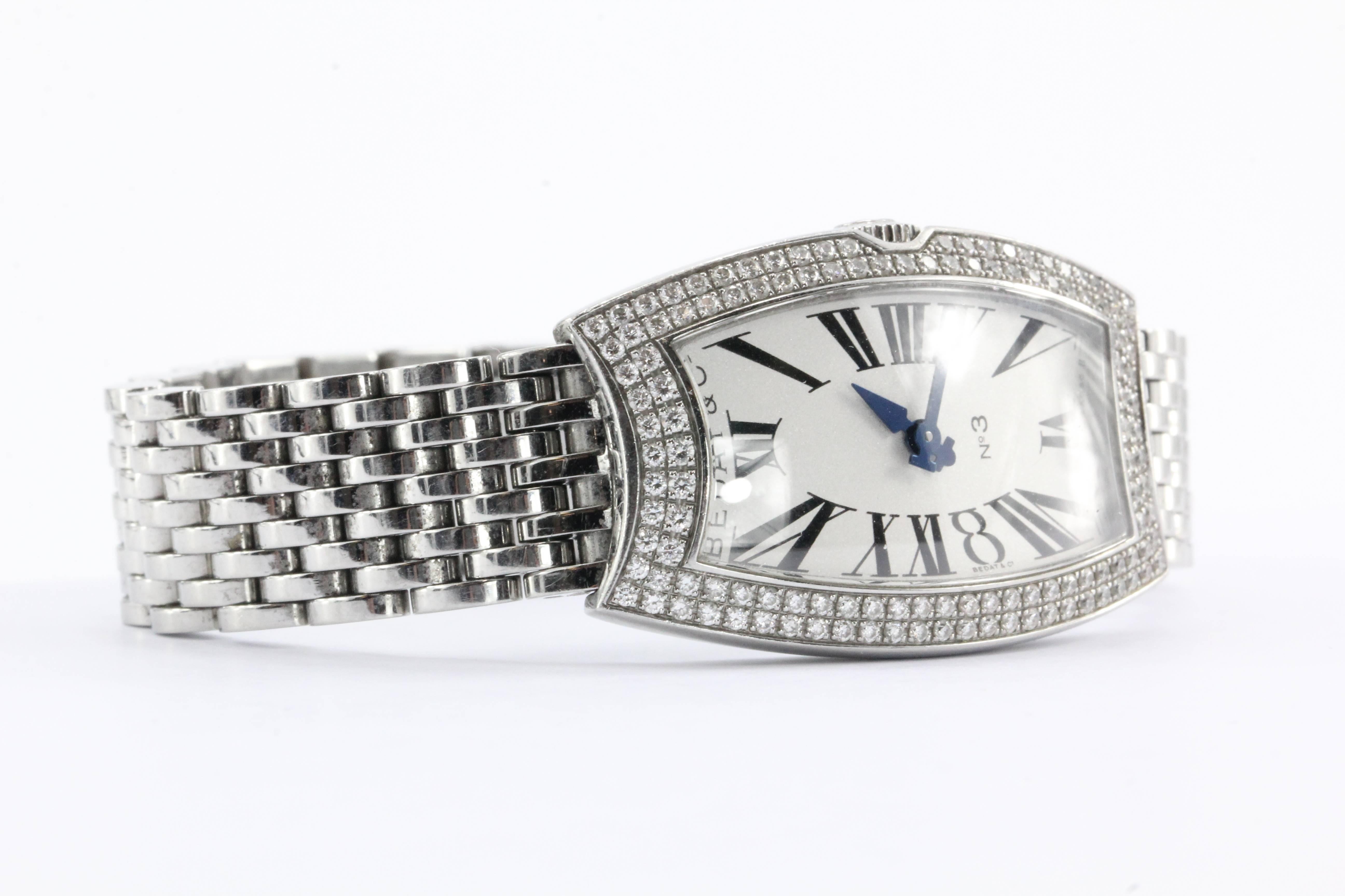 Bedat Ladies Stainless Steel Diamond Bezel No 3 Wristwatch In Good Condition In Cape May, NJ