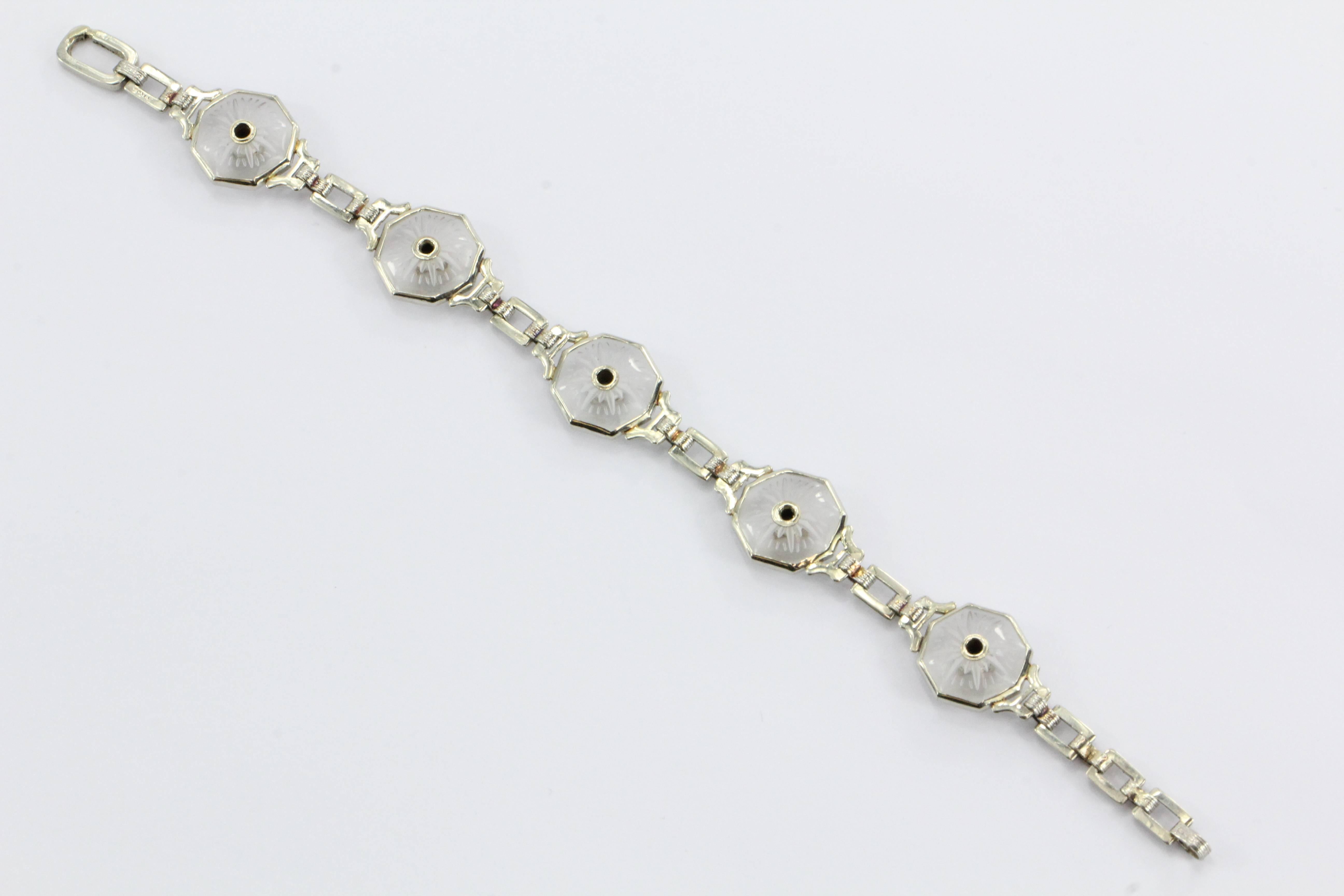 Antikes Krementz Art Deco Camphor Diamant-Goldarmband (Art déco)