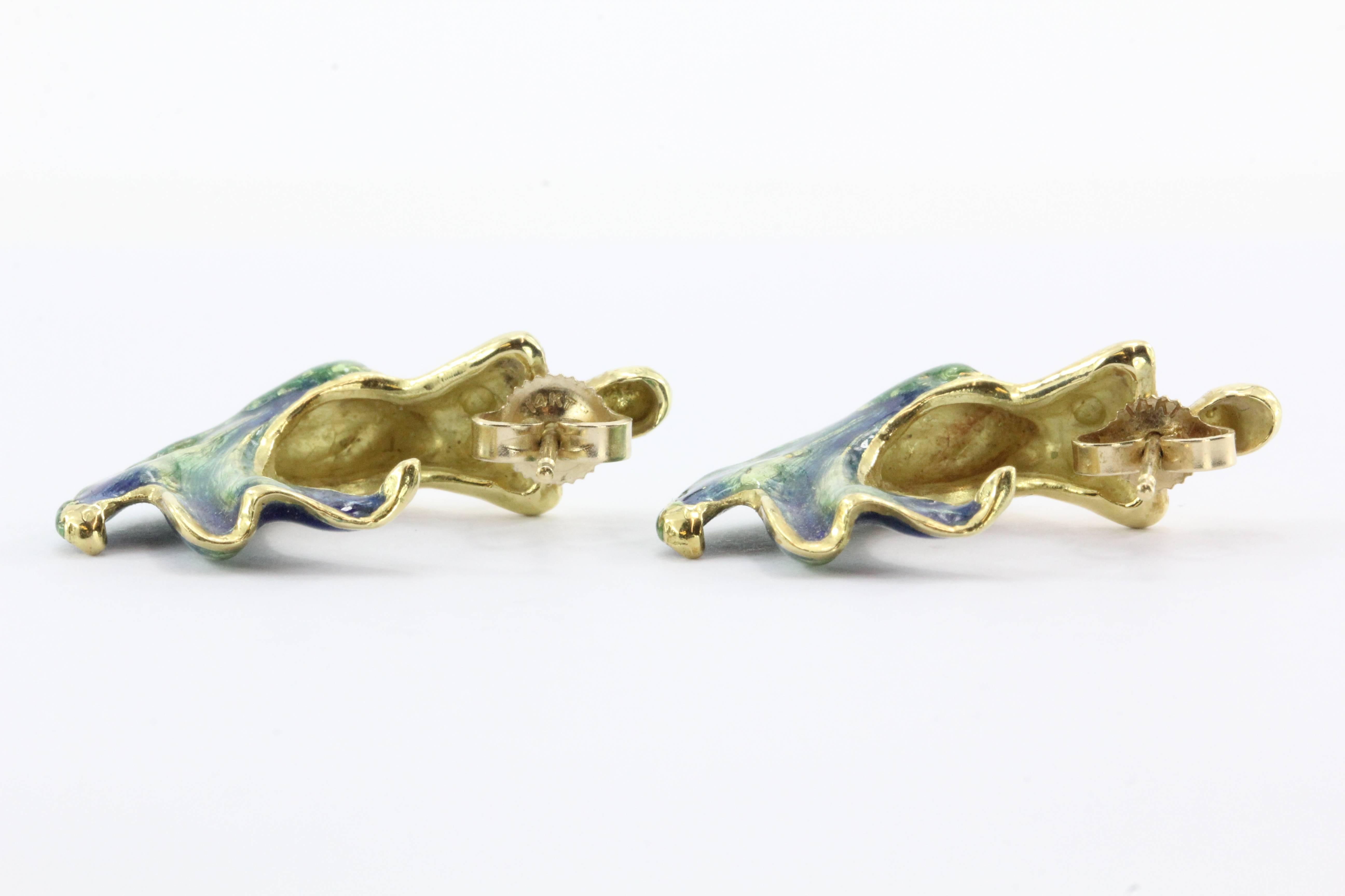 Custom Blue & Green Enamel Gold Figural Mermaid Earrings 2