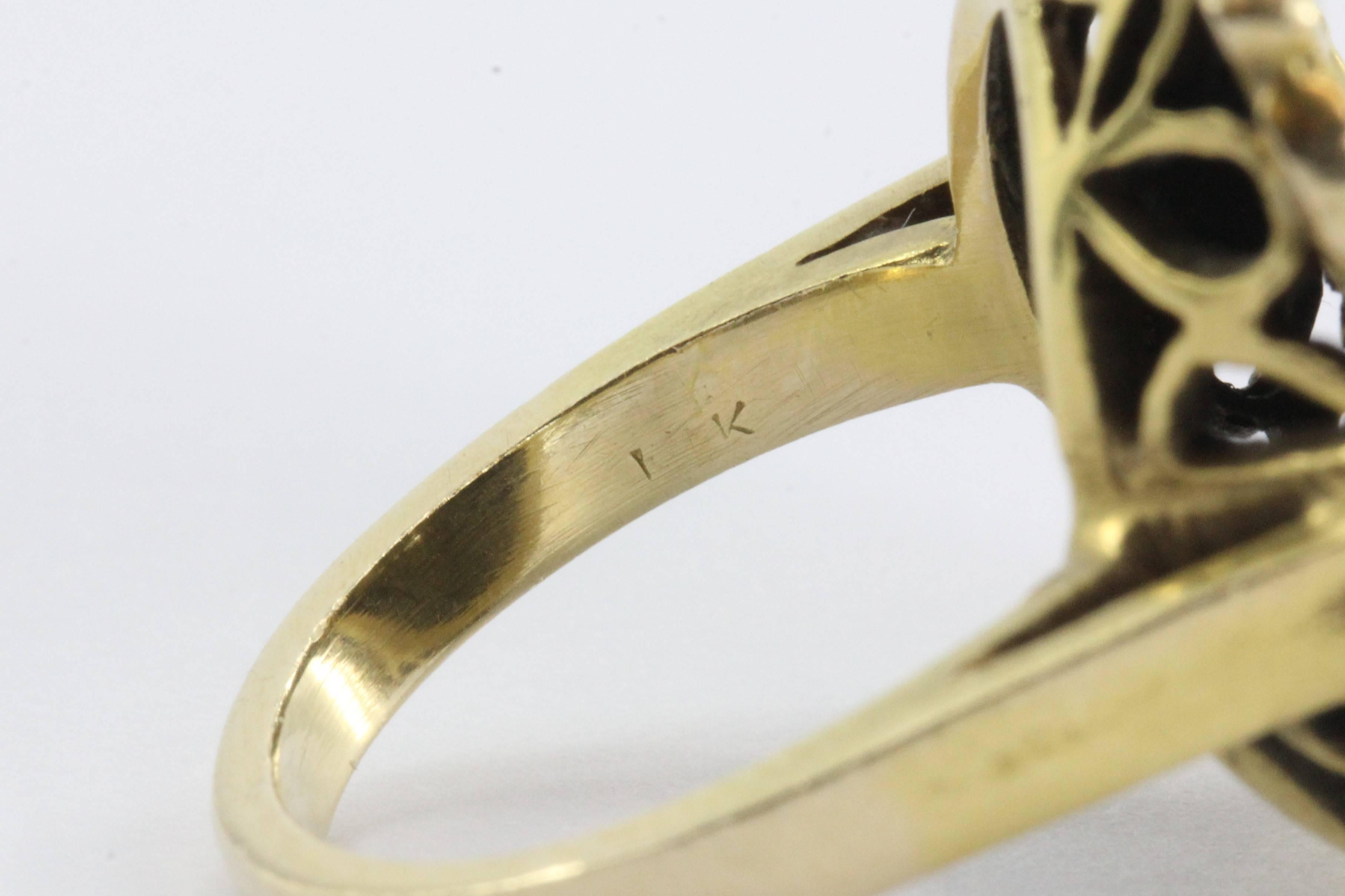 Art Nouveau 14K Gold & Diamond Gibson Girl w/ Iris Ring In Excellent Condition In Cape May, NJ