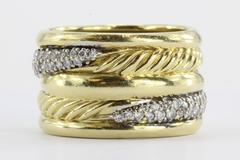 David Yurman Diamond Gold Cable Crossover Ring