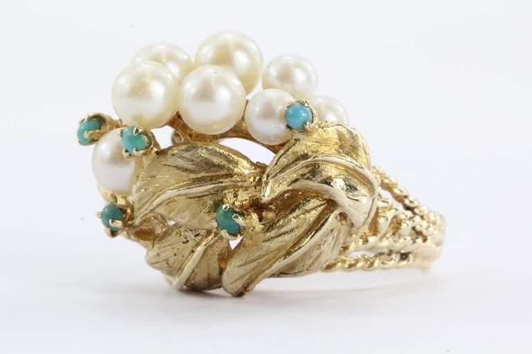 14K Gold Mid-Century Hollywood Regency Pearl and Turquoise Grape ...