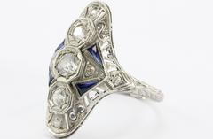 Antique Art Deco Sapphire Old Mine Diamond Platinum Ring