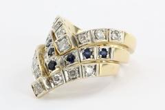 Maurice Tishman 14K Diamond & Sapphire Set of 3 Stackable Antique Rings